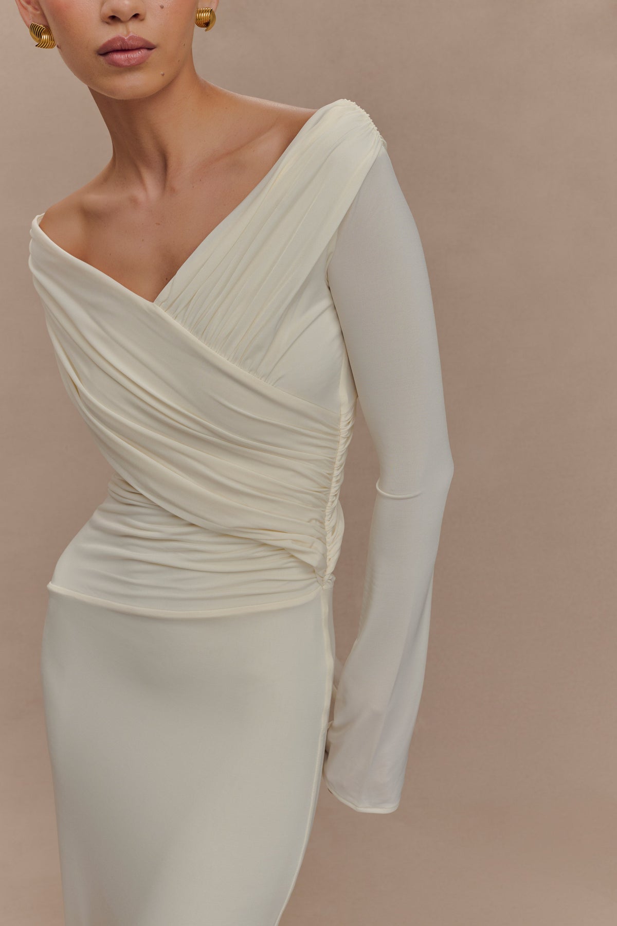 Therese Off Shoulder Ruched Maxi Dress - Ivory #3