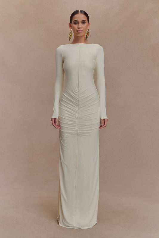 Louisa Long Sleeve Slinky Maxi Dress - Ivory