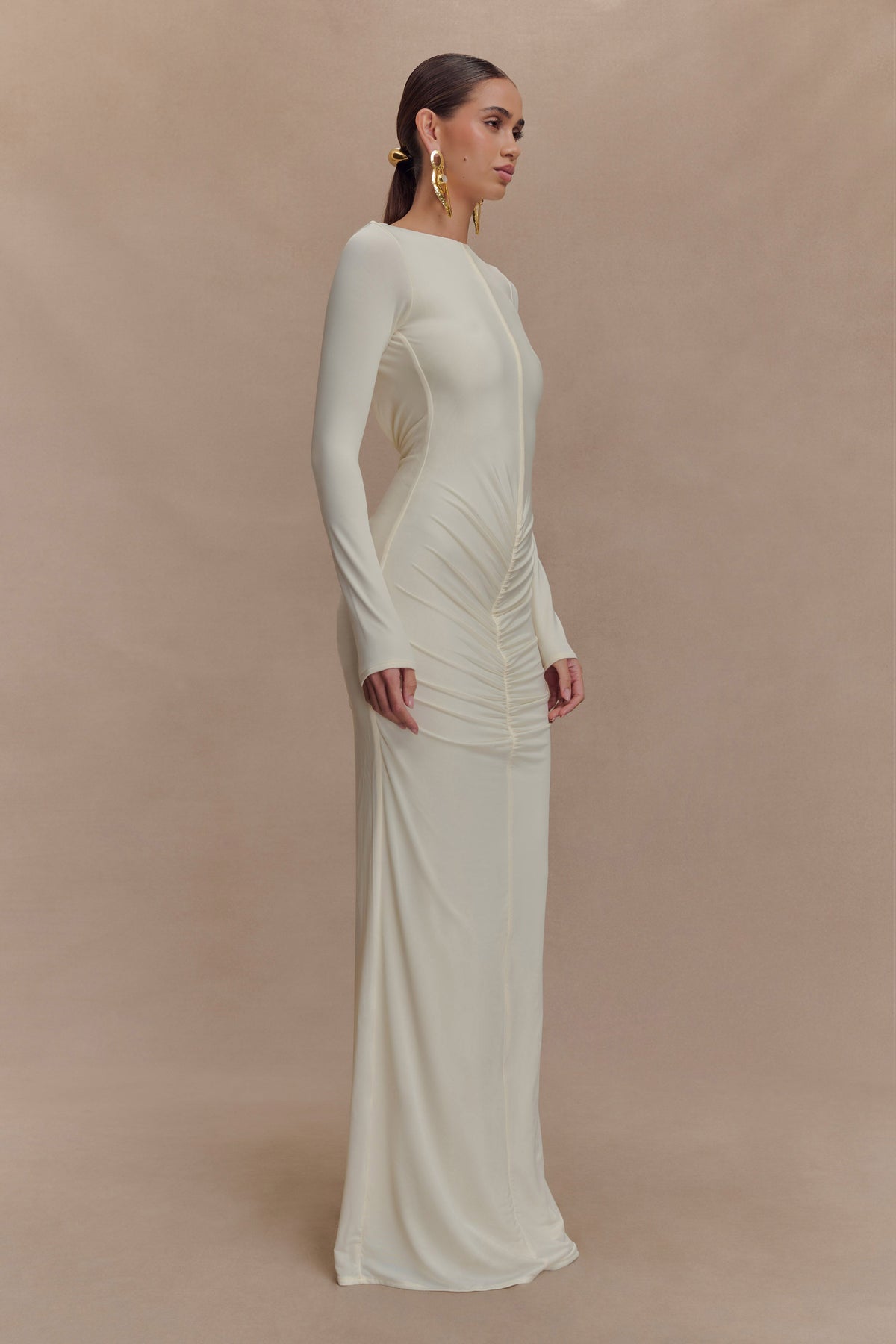 Louisa Long Sleeve Slinky Maxi Dress - Ivory #4