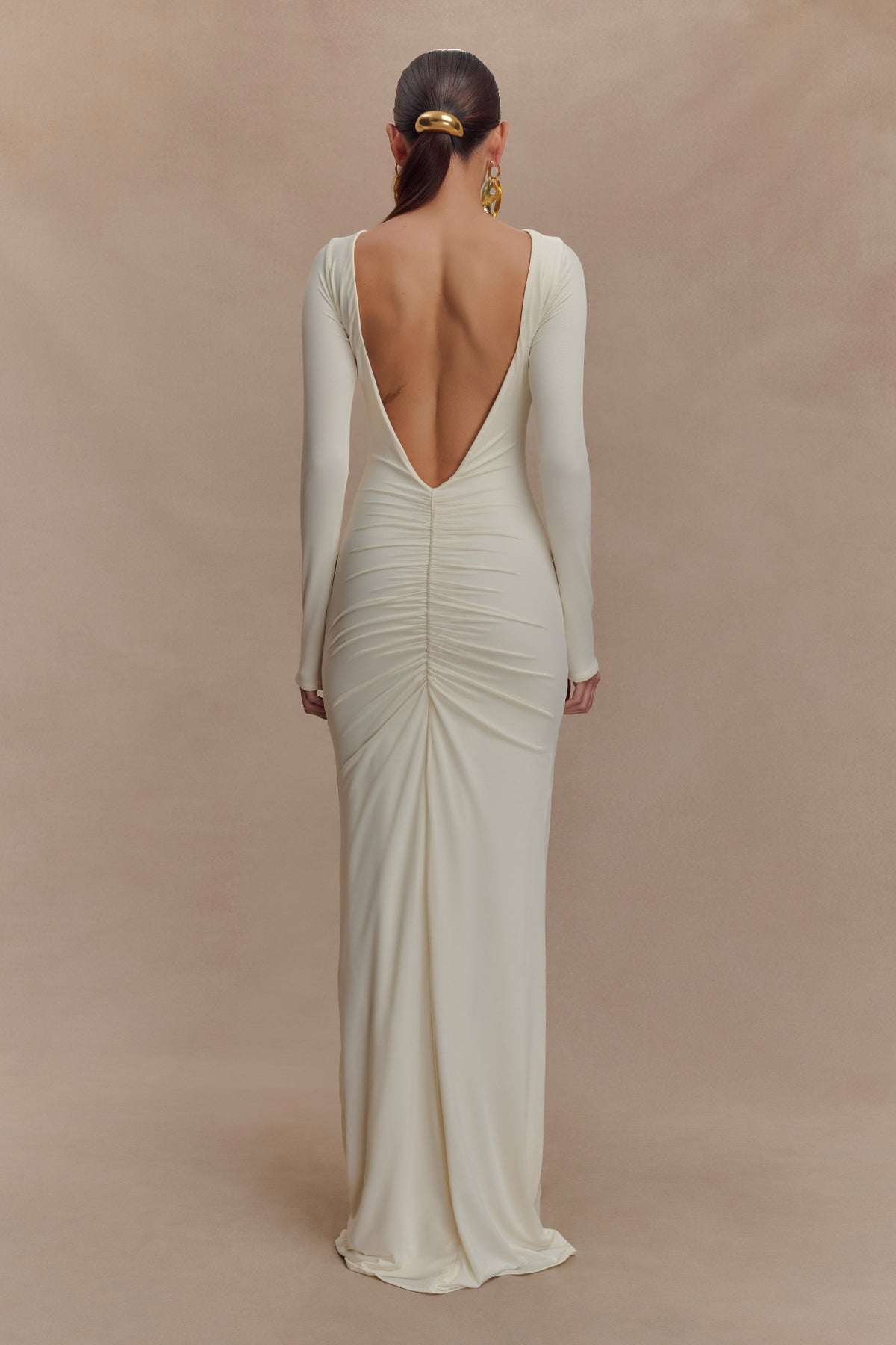 Louisa Long Sleeve Slinky Maxi Dress - Ivory #3