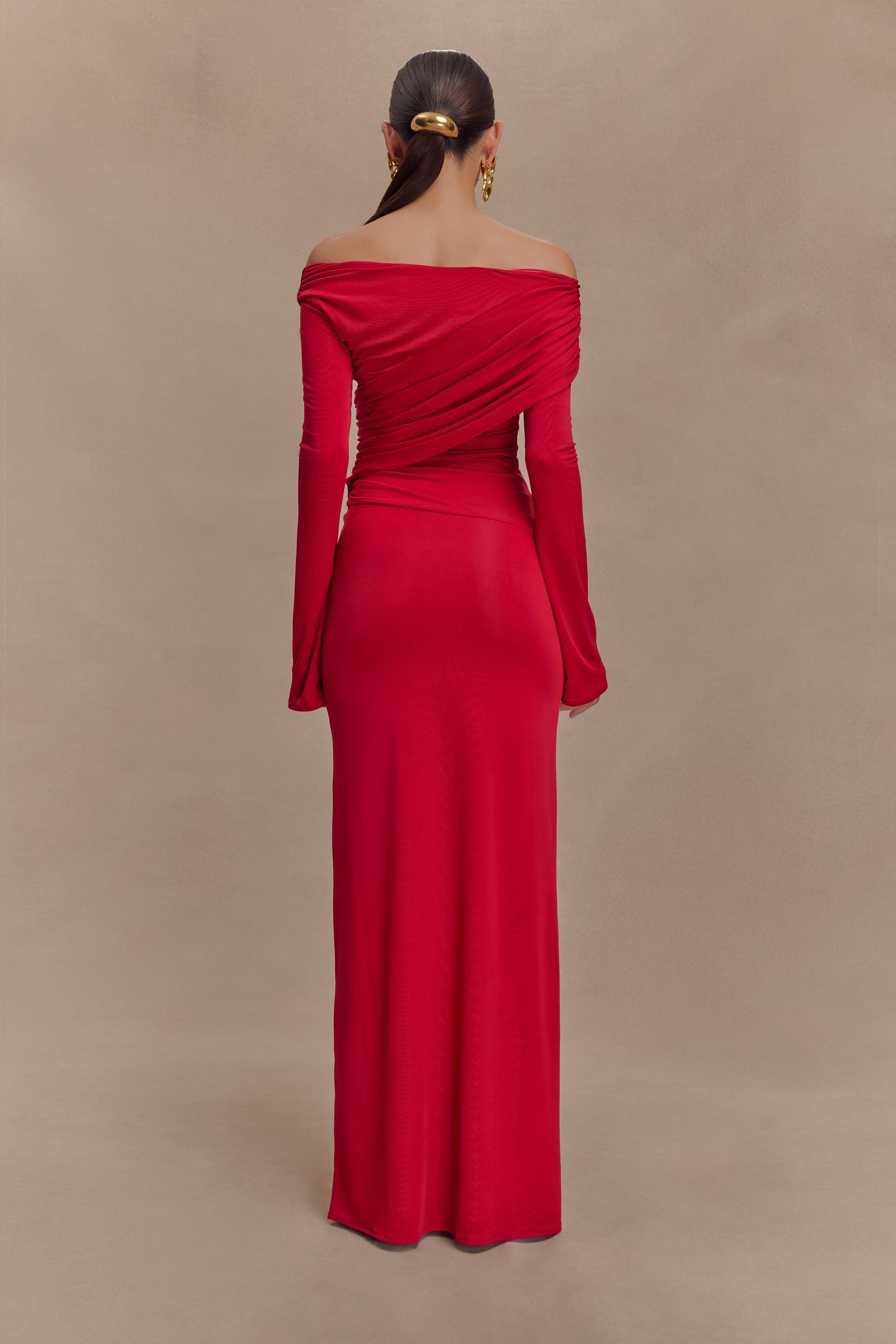 Therese Off Shoulder Ruched Maxi Dress - Red #3