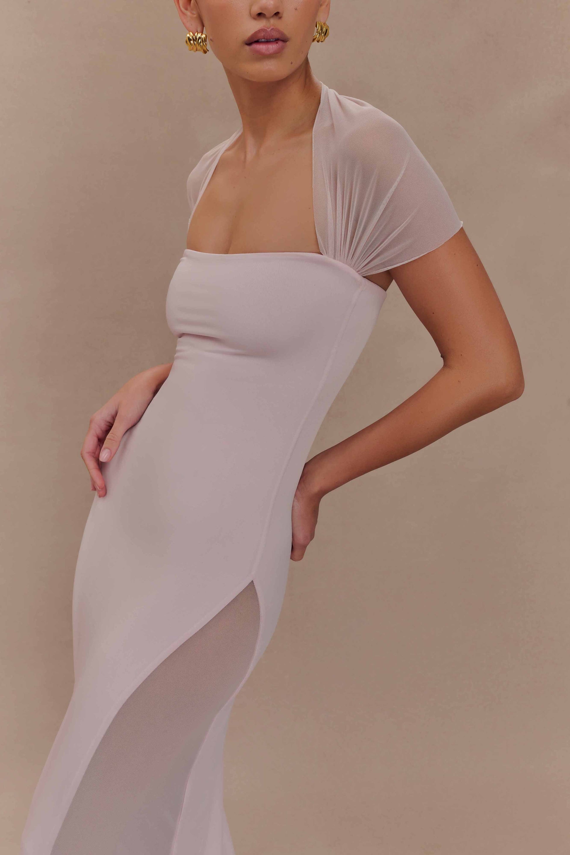 Wyatt Slinky And Mesh Maxi Dress - Pale Pink #3