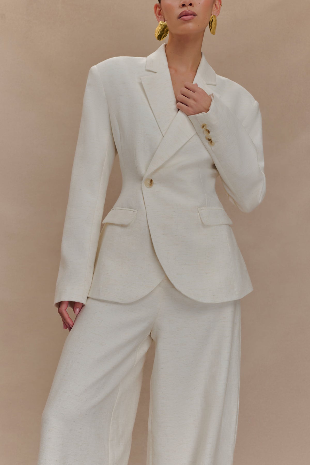 Jameson Cinched Linen Blazer - Oat Marle #6