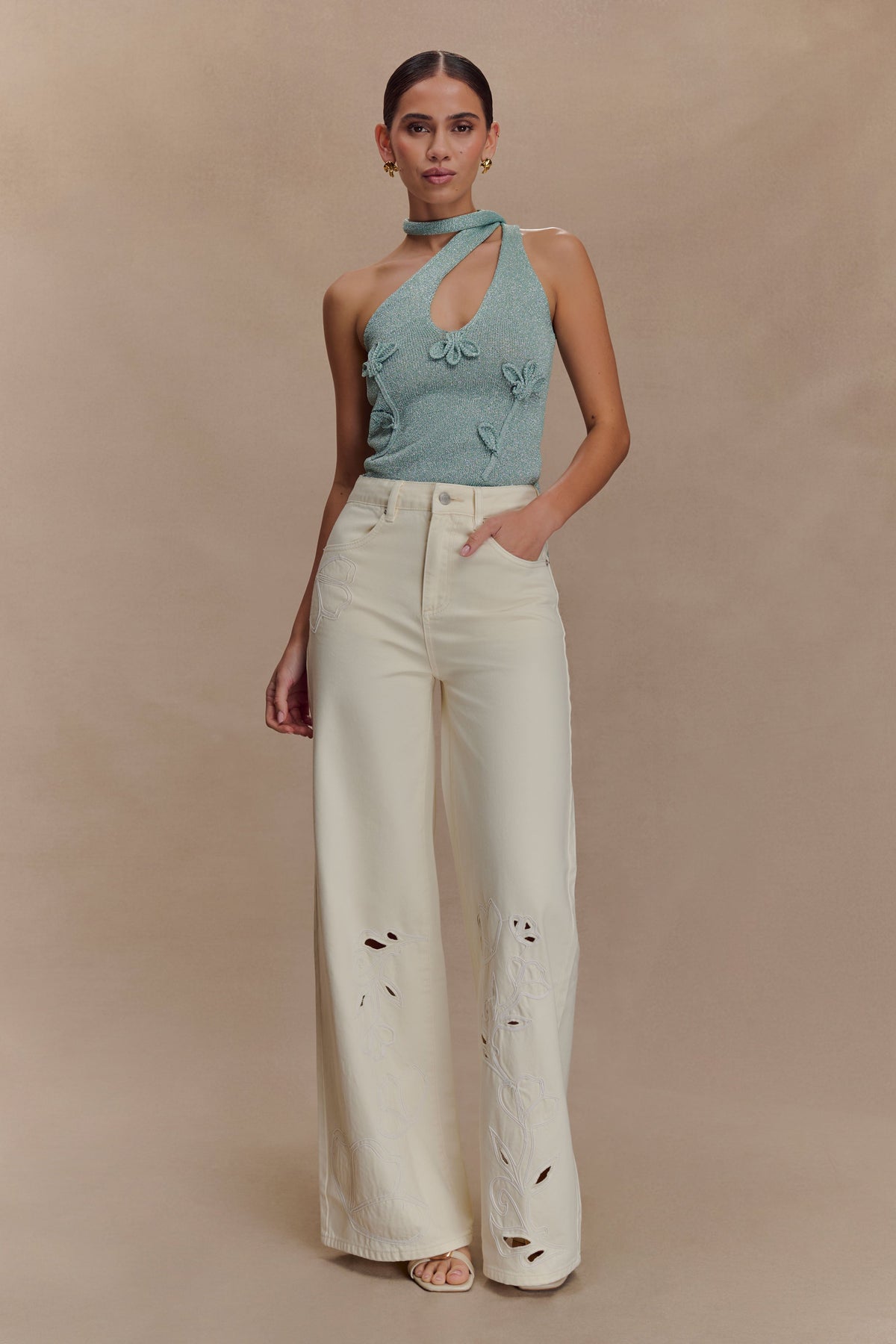 Leone One Shoulder Metallic Knit Top - Aqua #6