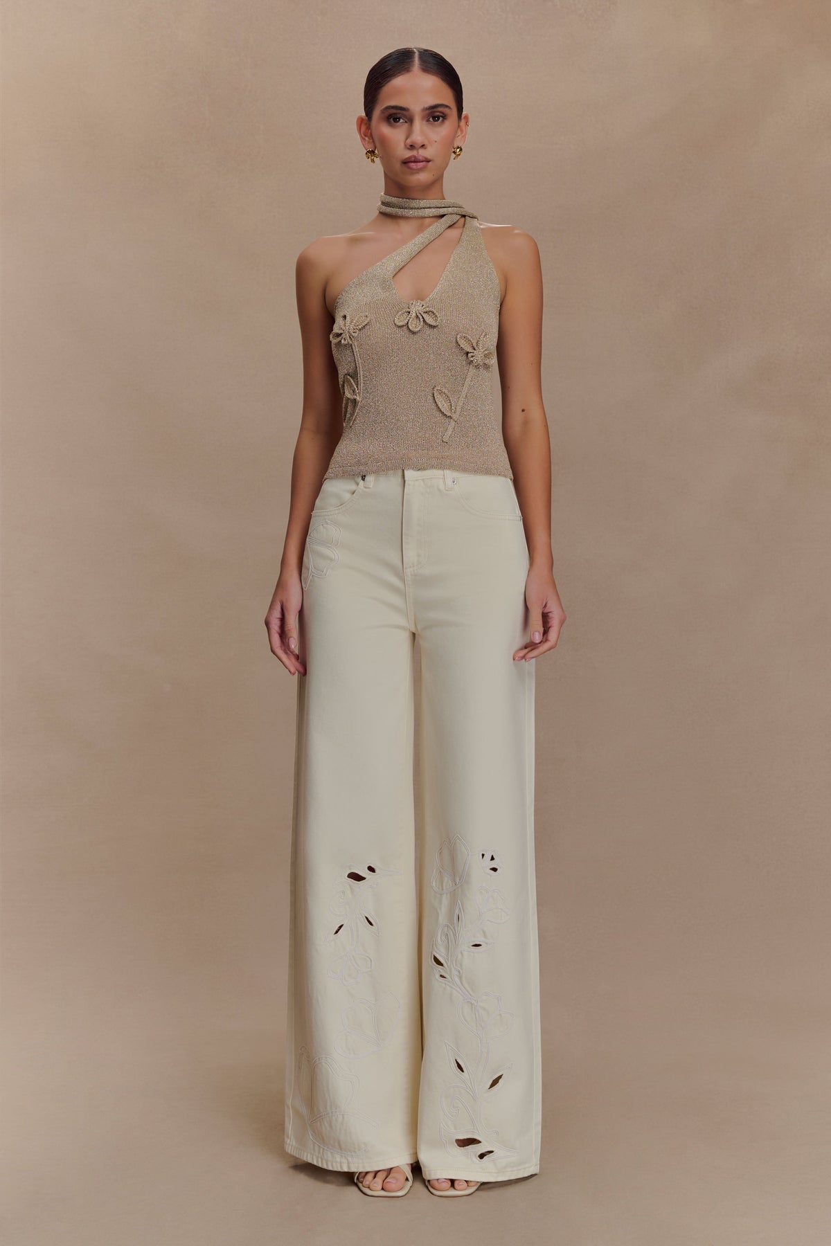 Leone One Shoulder Metallic Knit Top - Gold #4