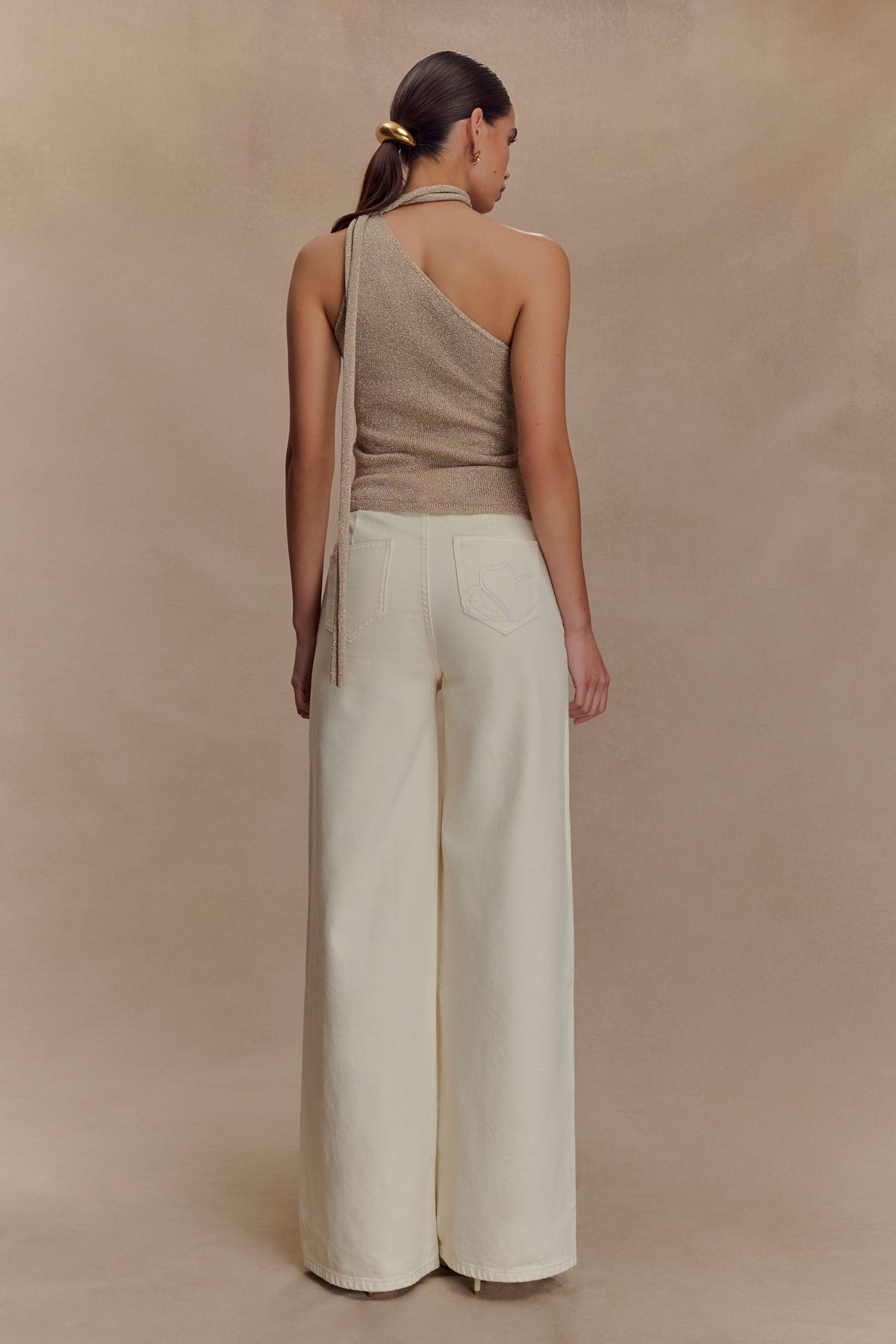 Leone One Shoulder Metallic Knit Top - Gold #5