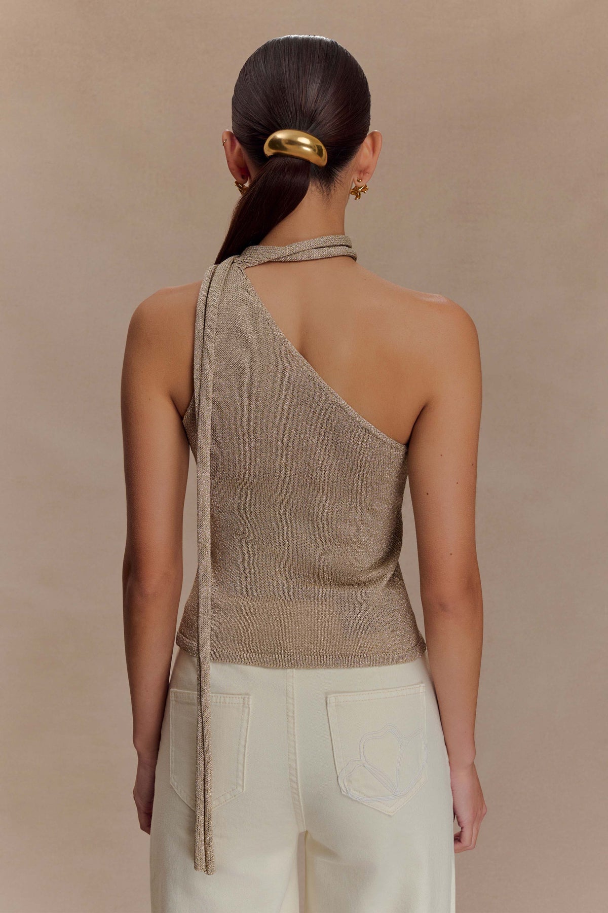 Leone One Shoulder Metallic Knit Top - Gold #2