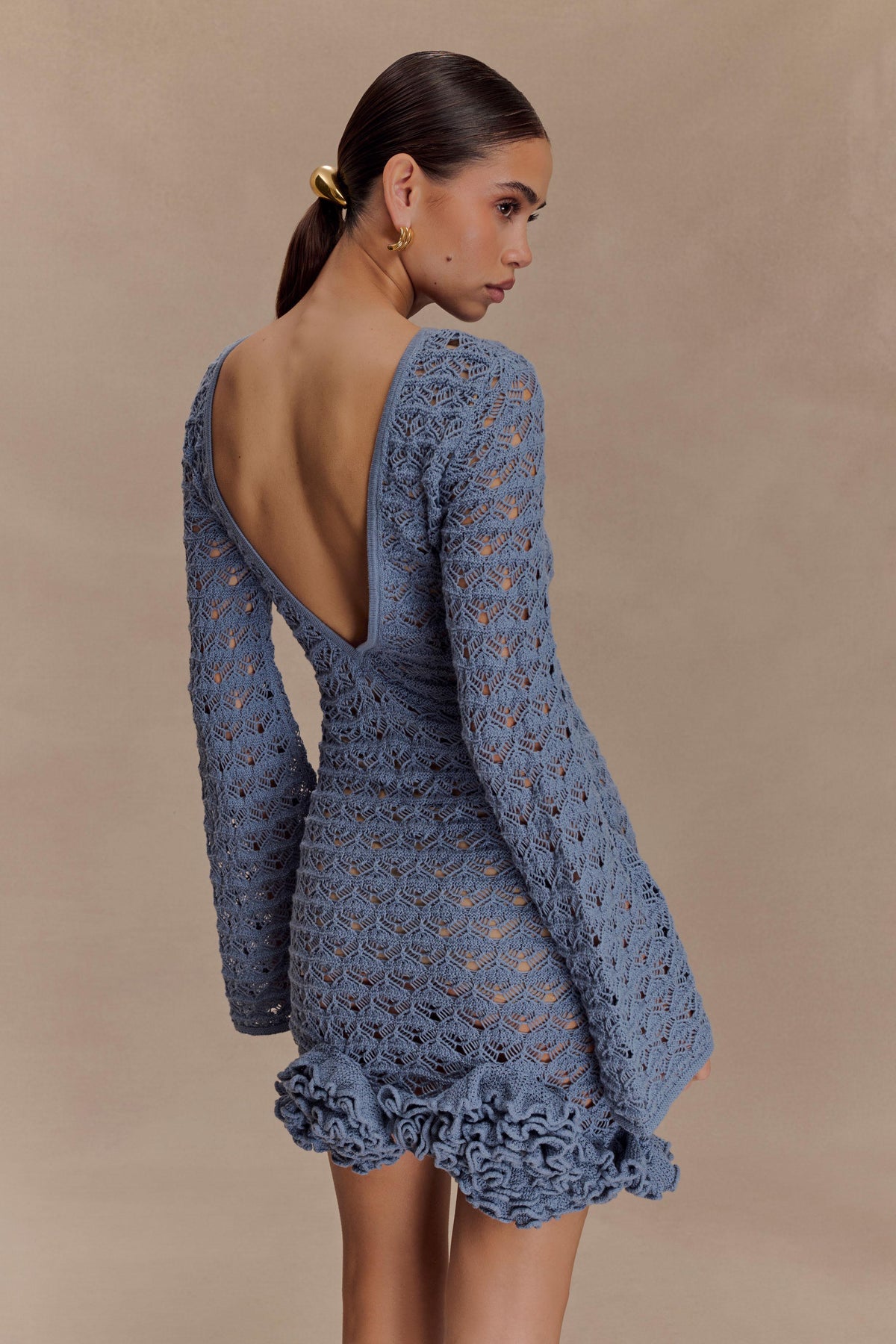 Aileen Ruffle Crochet Mini Dress - Steel Blue #2