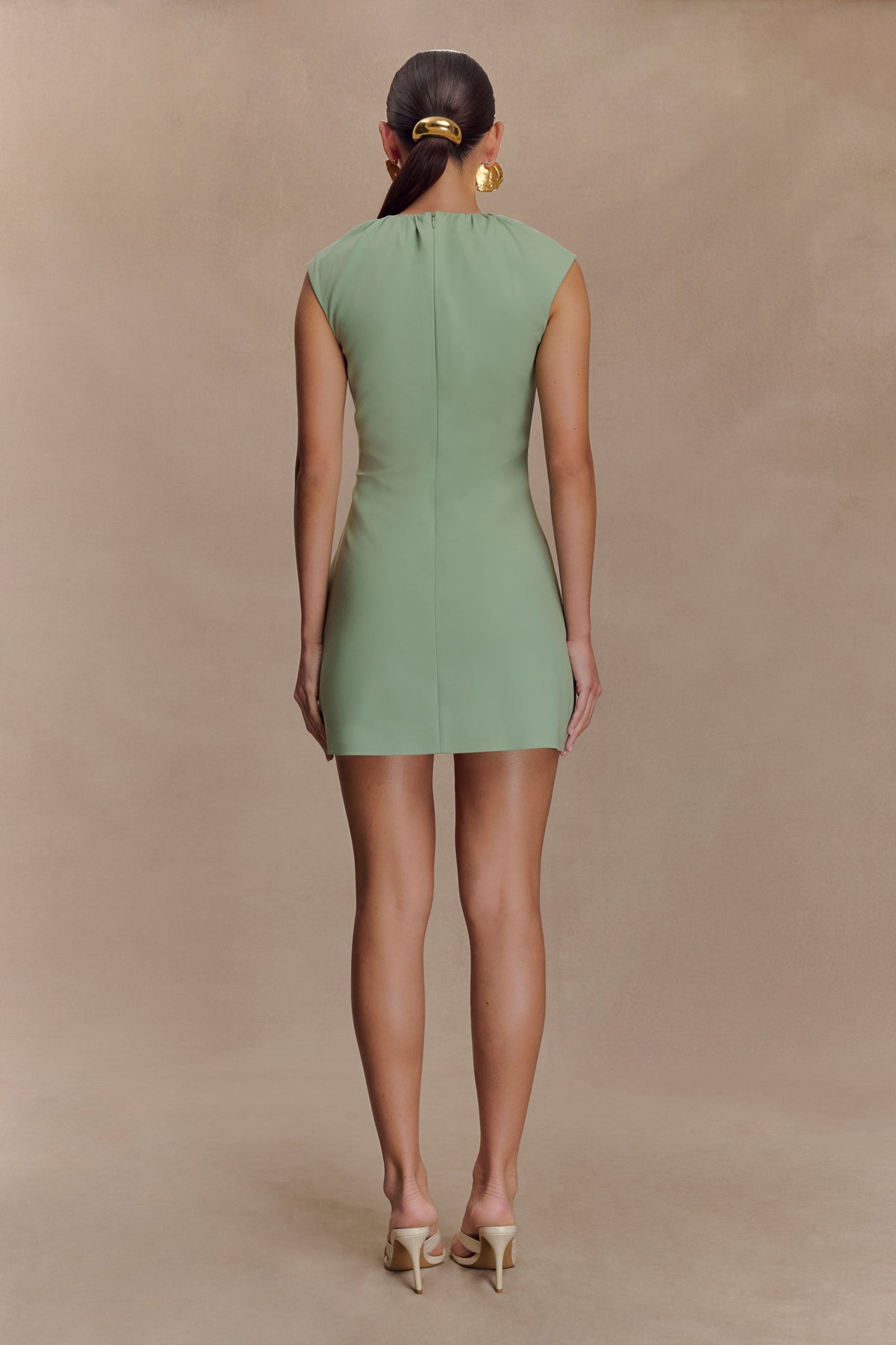 Ariana Pleated Neck Mini Dress - Sage #2