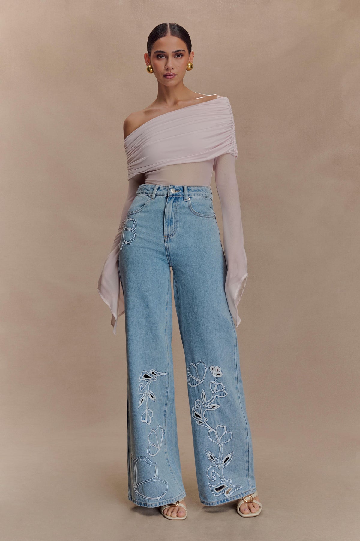Carmella Embroided Jeans - Mid Blue