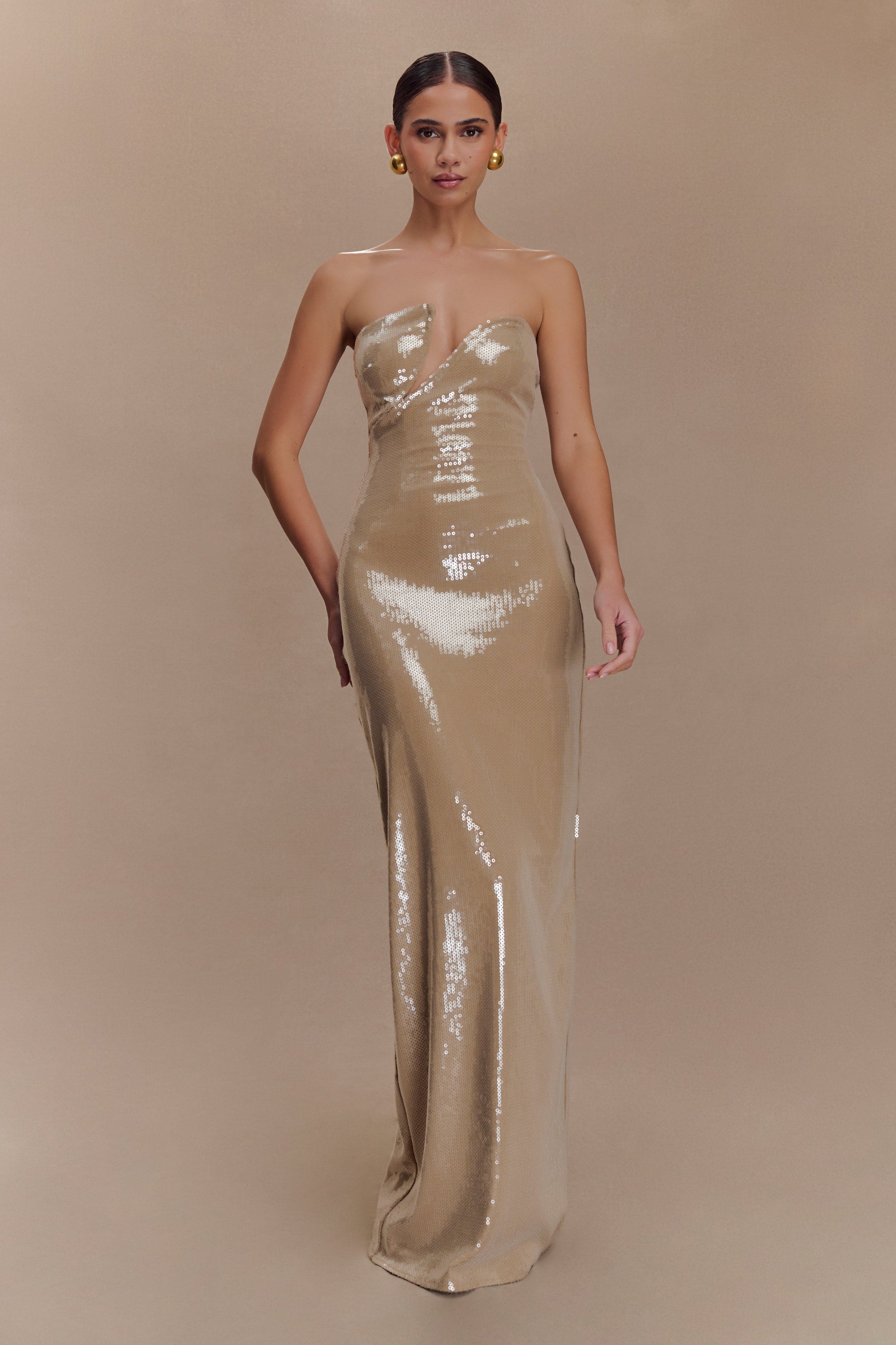 Winston Strapless Sequin Maxi Dress - Taupe #2
