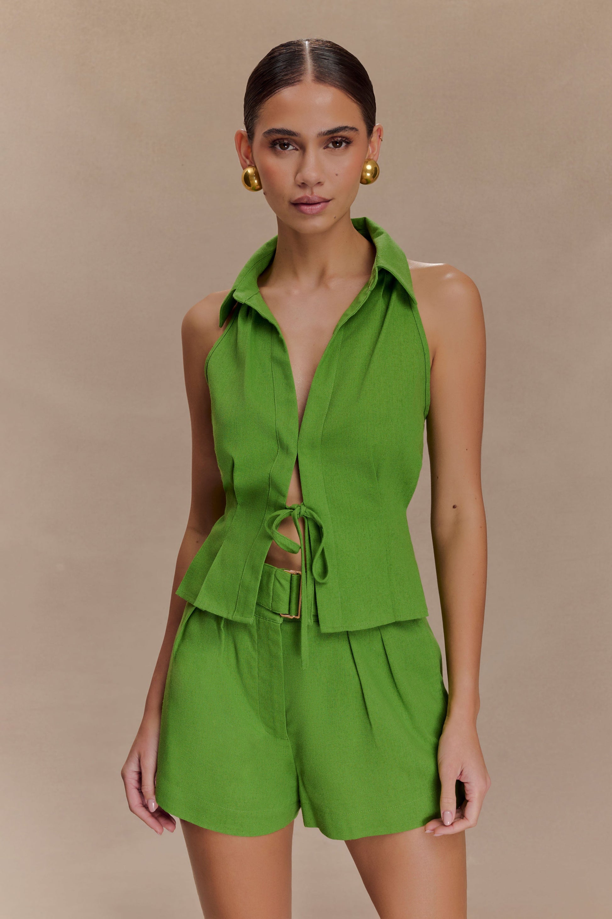 Scout Linen Belted Shorts - Green #3
