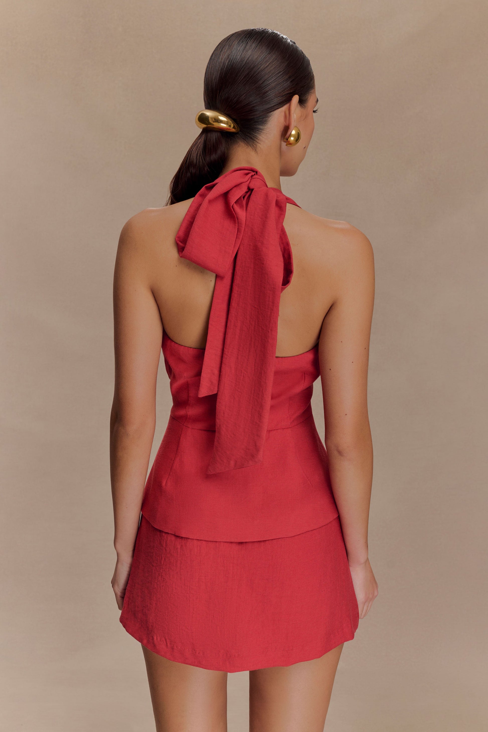 Kallie Linen Peplum Halter Top - Burnt Rose #2