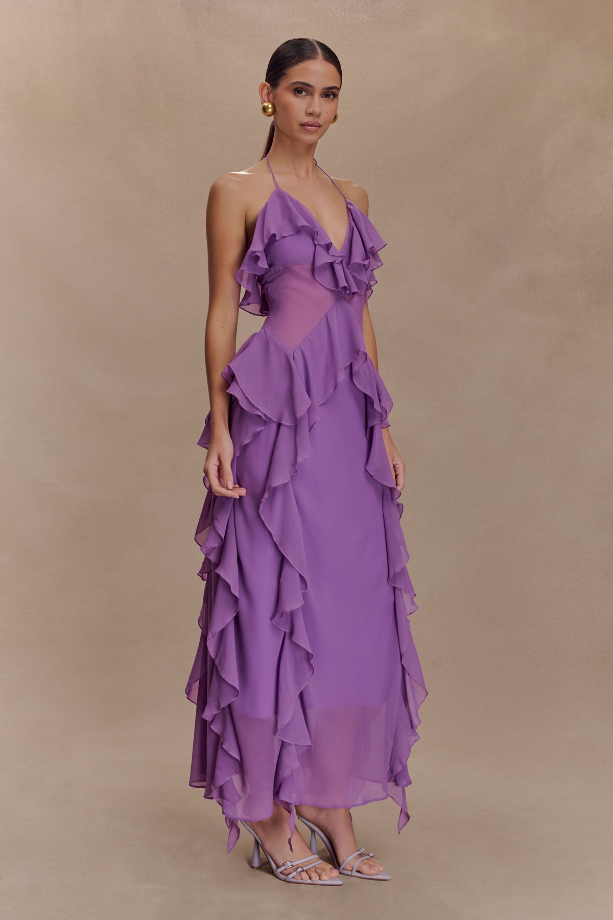 Aleyna Chiffon Ruffle Midi Dress - Purple #4
