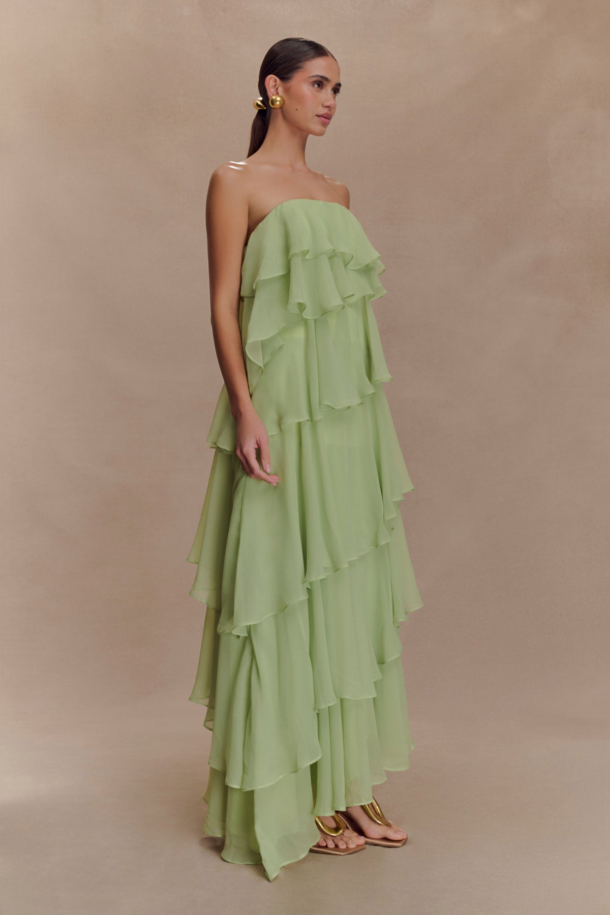 Alexa Ruffle Chiffon Maxi Dress - Pastel Lime #5
