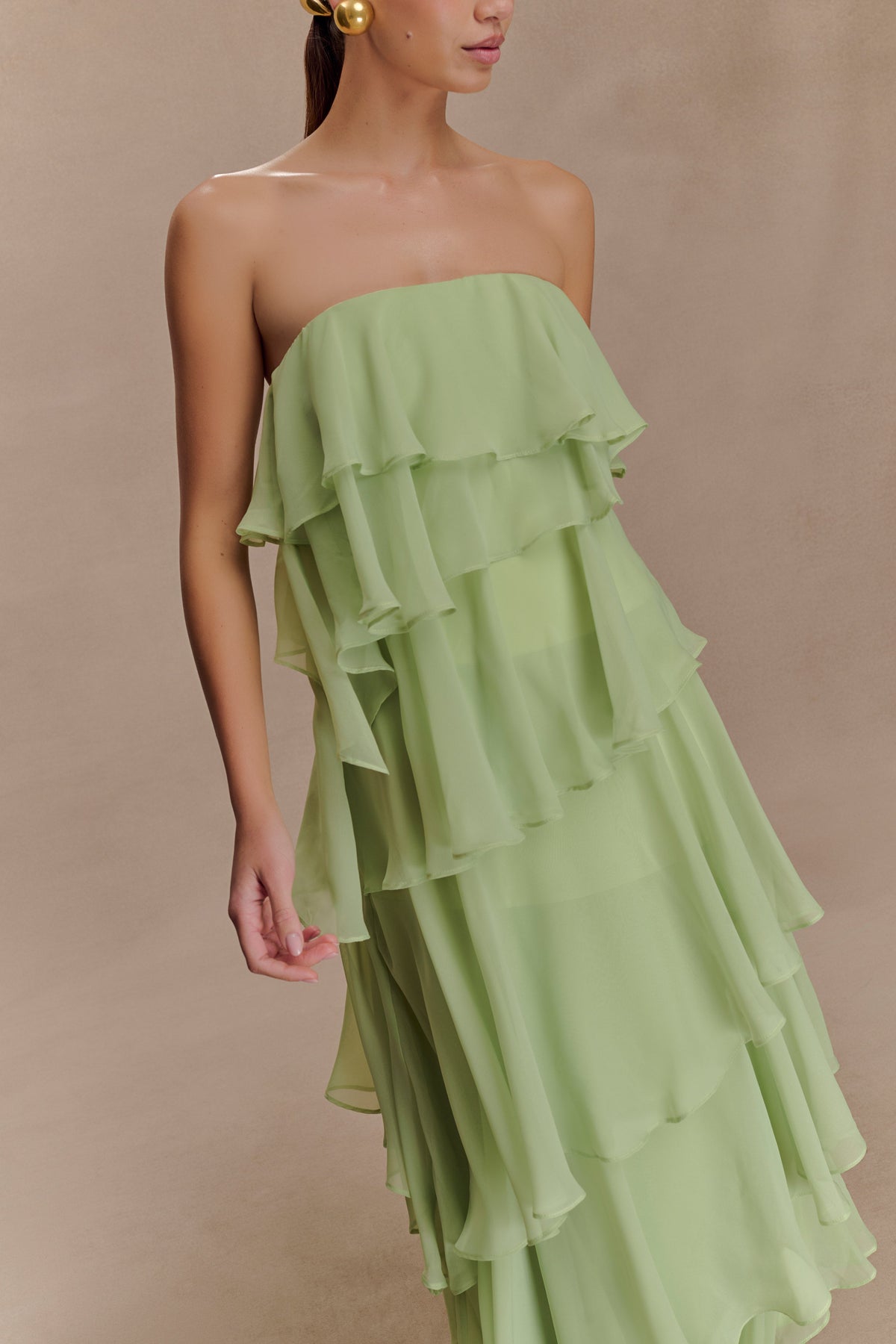 Alexa Ruffle Chiffon Maxi Dress - Pastel Lime #4