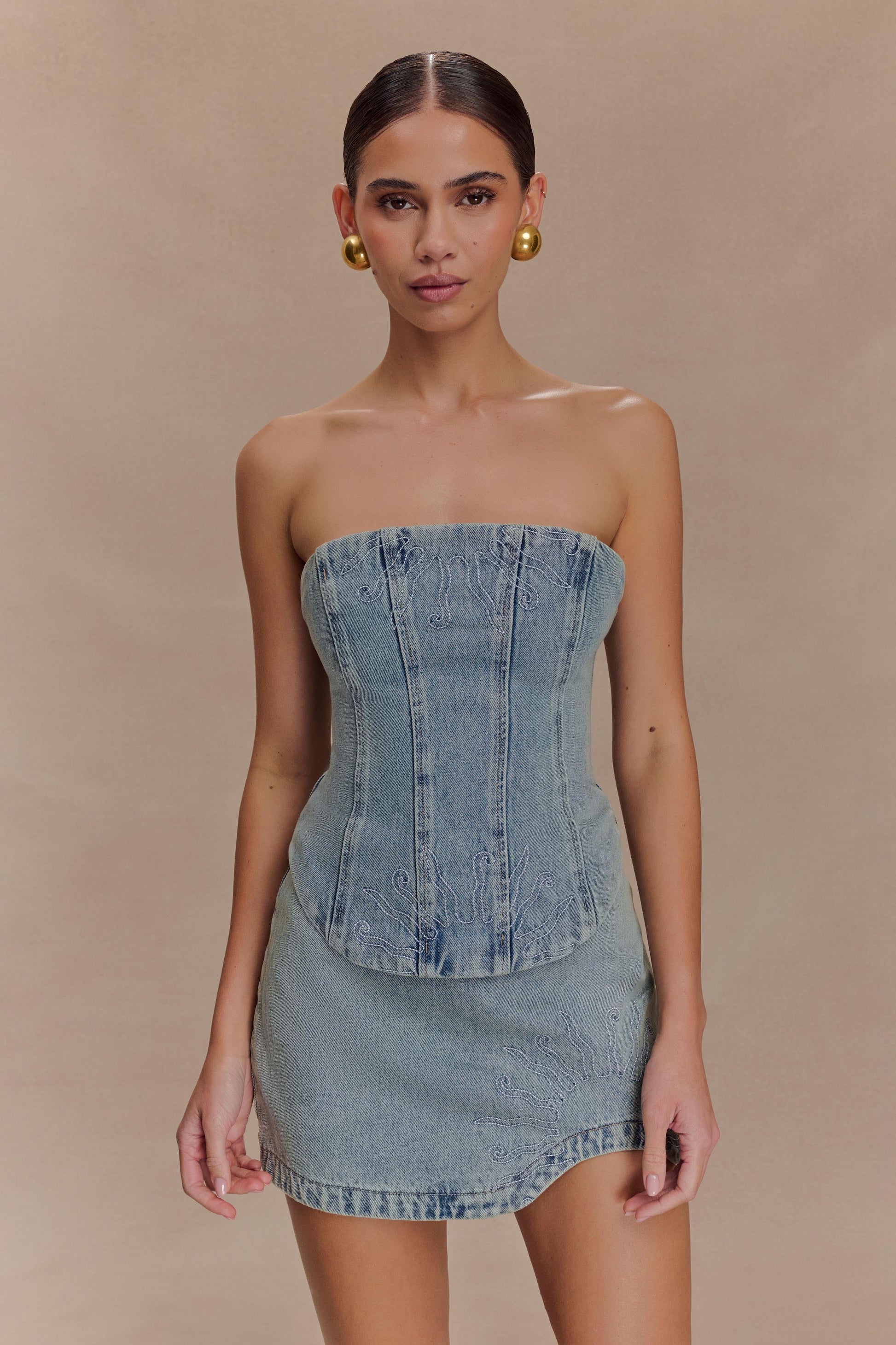 Alessia Embroidered Denim Mini Skirt - Light Vintage #3