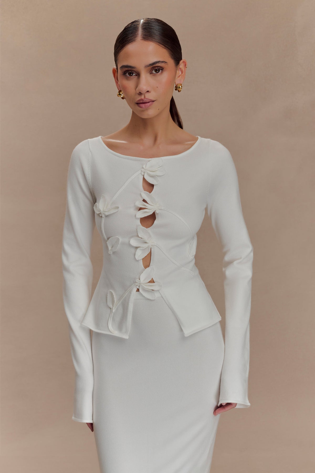 Alejandra Floral Long Sleeve Knit Top - White #4