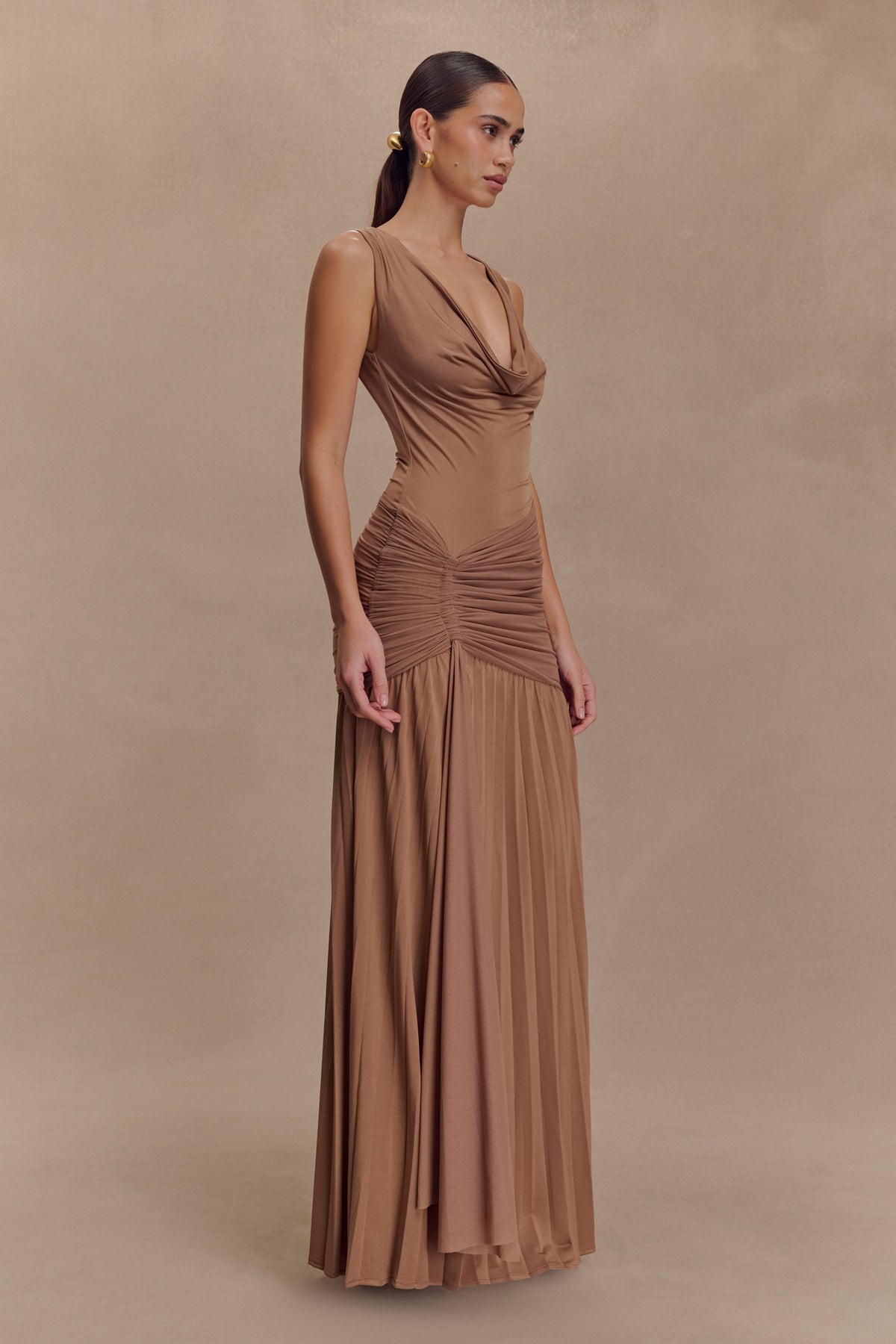Dania Cowl Neck Slinky Maxi Dress - Mocha Mousse #4