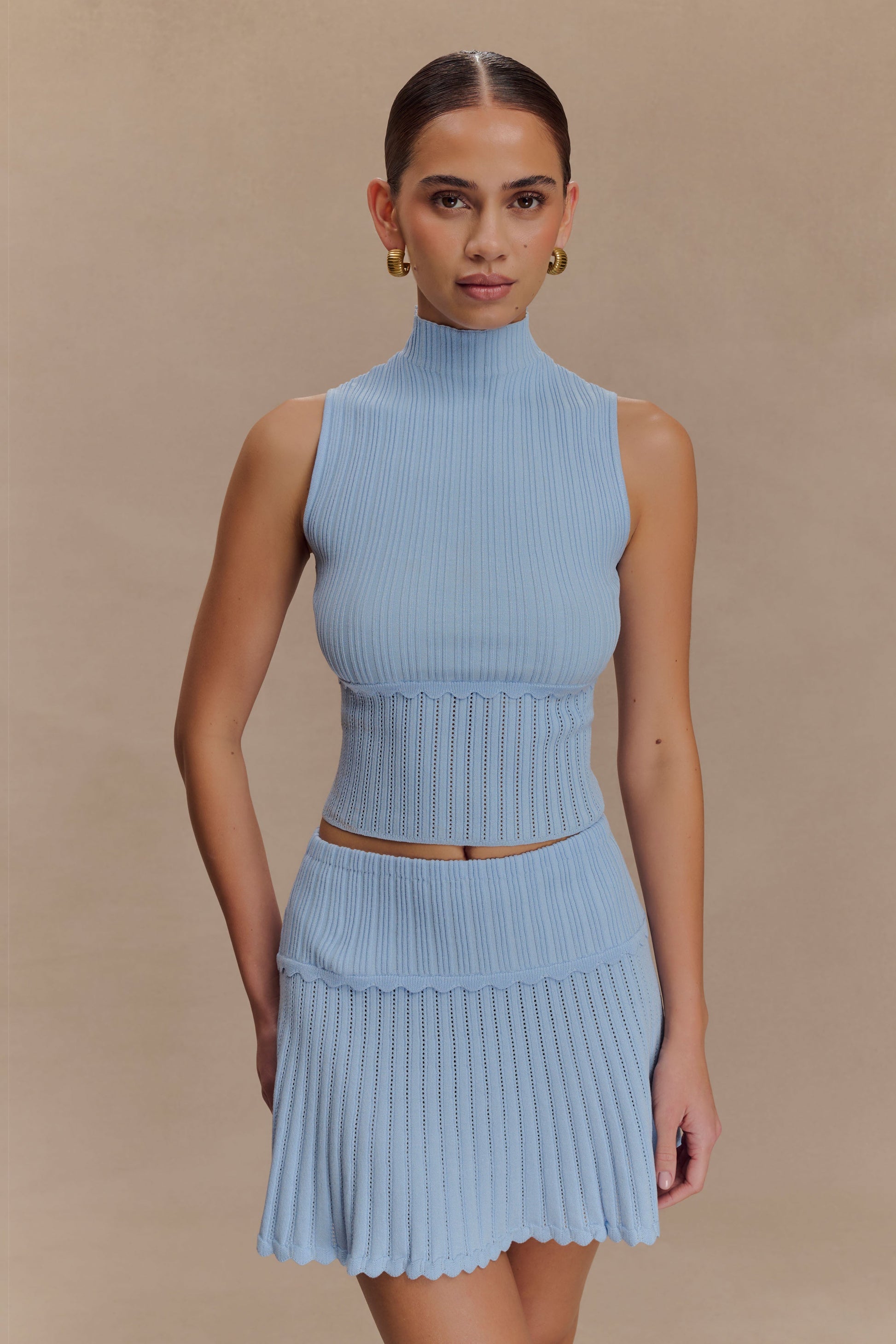 Indy Pointelle Knit Mini Skirt - Cornflower Blue #6