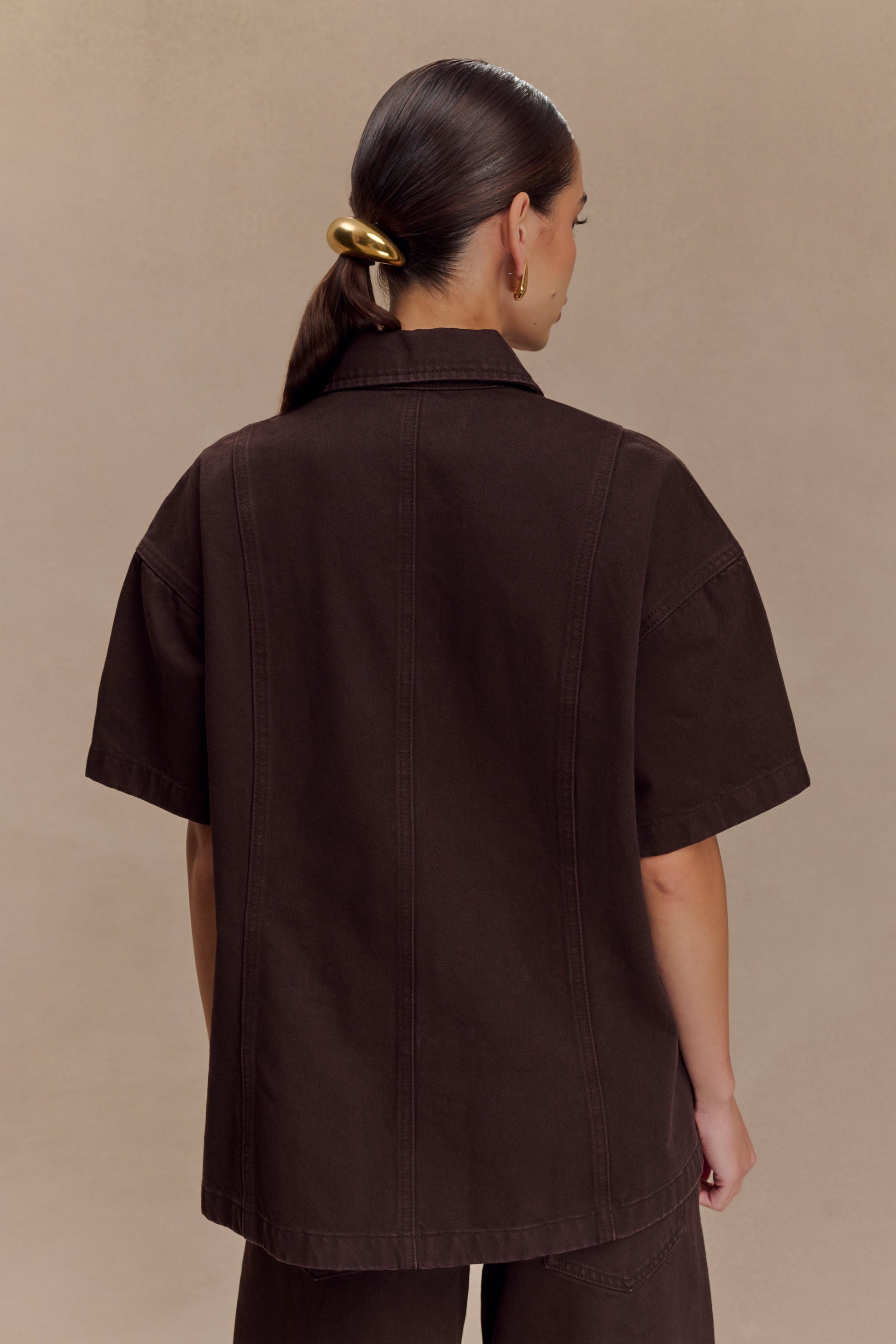 Maya Oversized Denim Shirt - Chocolate #3