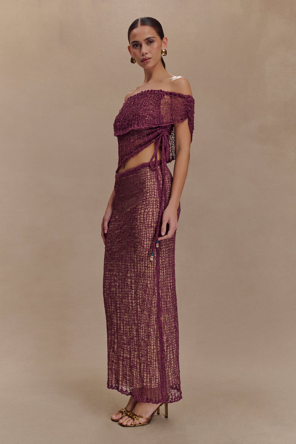 Cordelia Off Shoulder Knit Top - Mauve #4