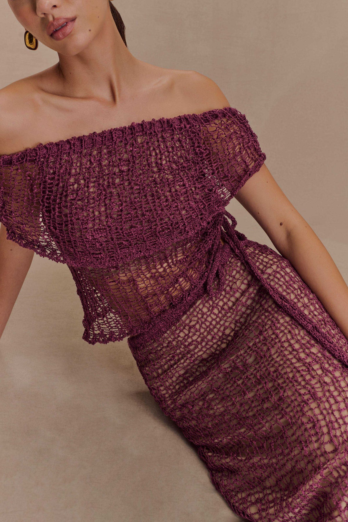Cordelia Off Shoulder Knit Top - Mauve #3