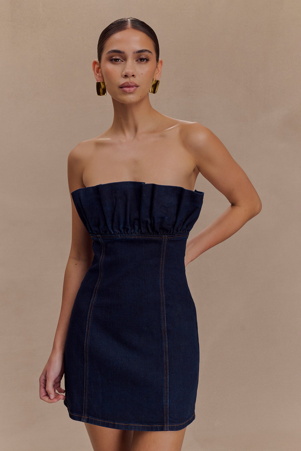 Raesha Frill Denim Mini Dress - Indigo Blue #6