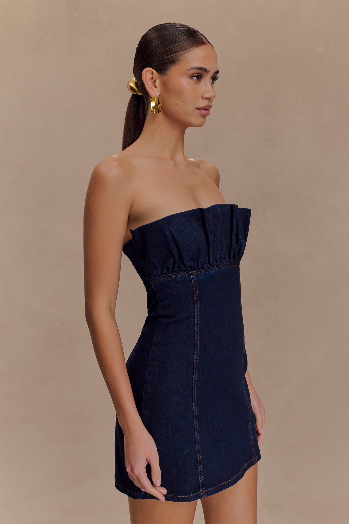 Raesha Frill Denim Mini Dress - Indigo Blue #4
