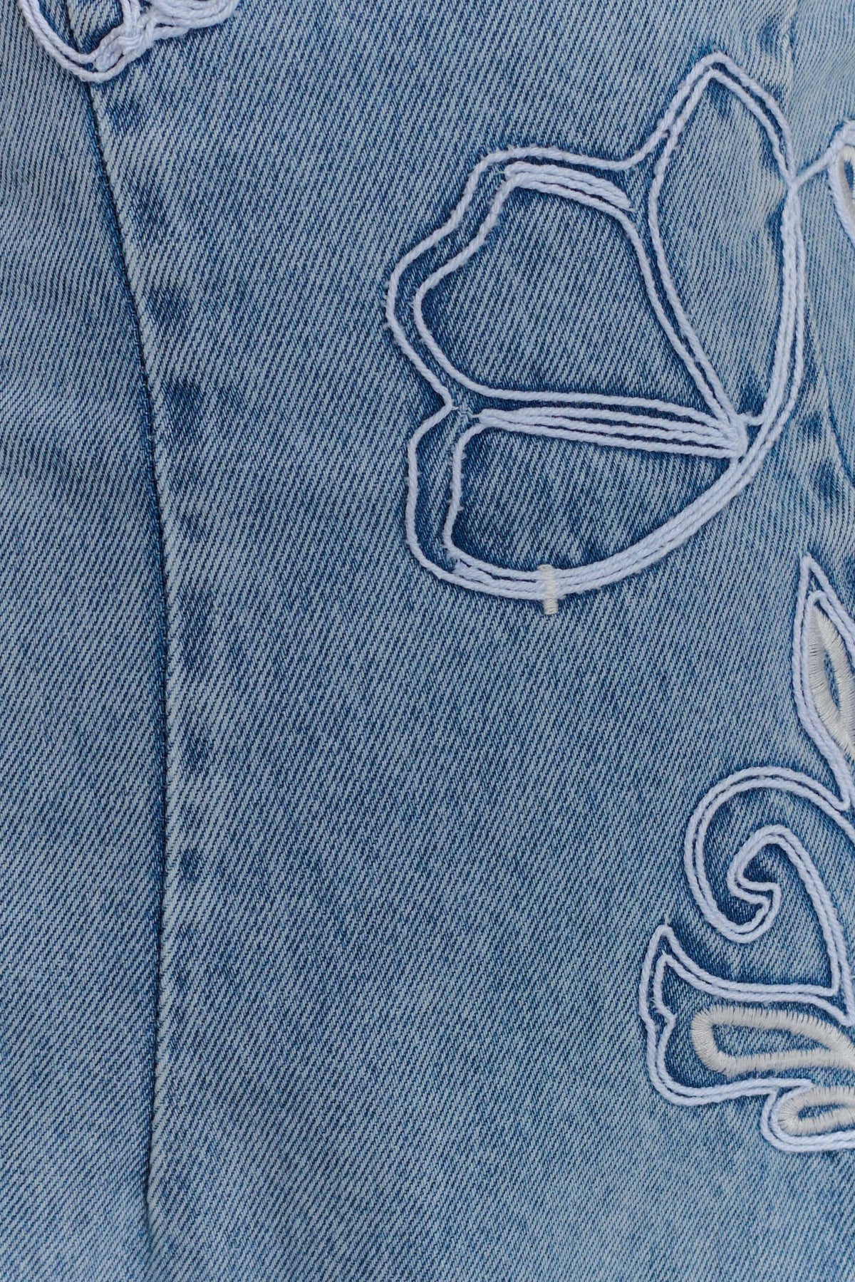 Akira Embroidered Denim Mini Dress - Mid Blue #7