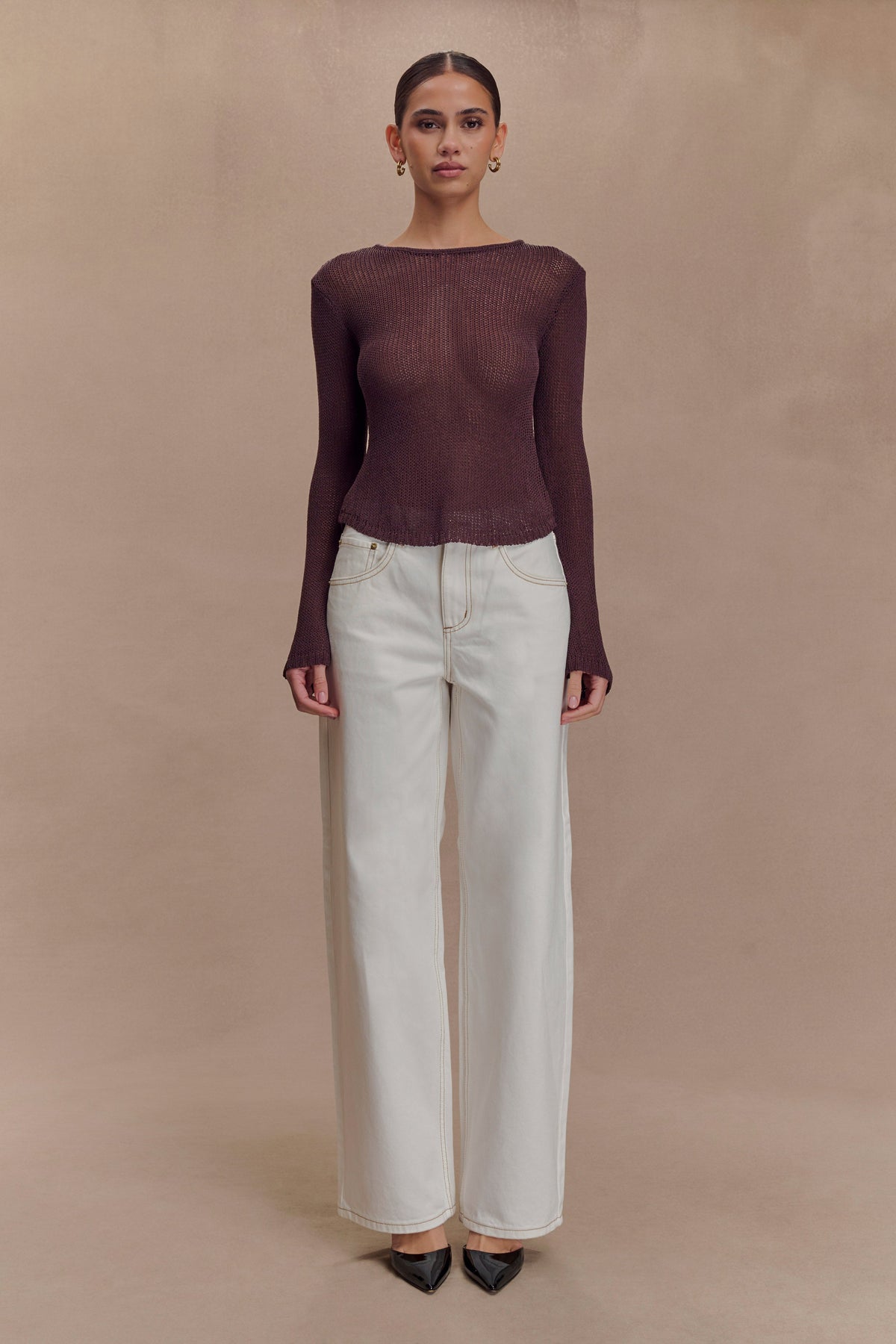Isabella Long Sleeve Knit Top - Chocolate #5