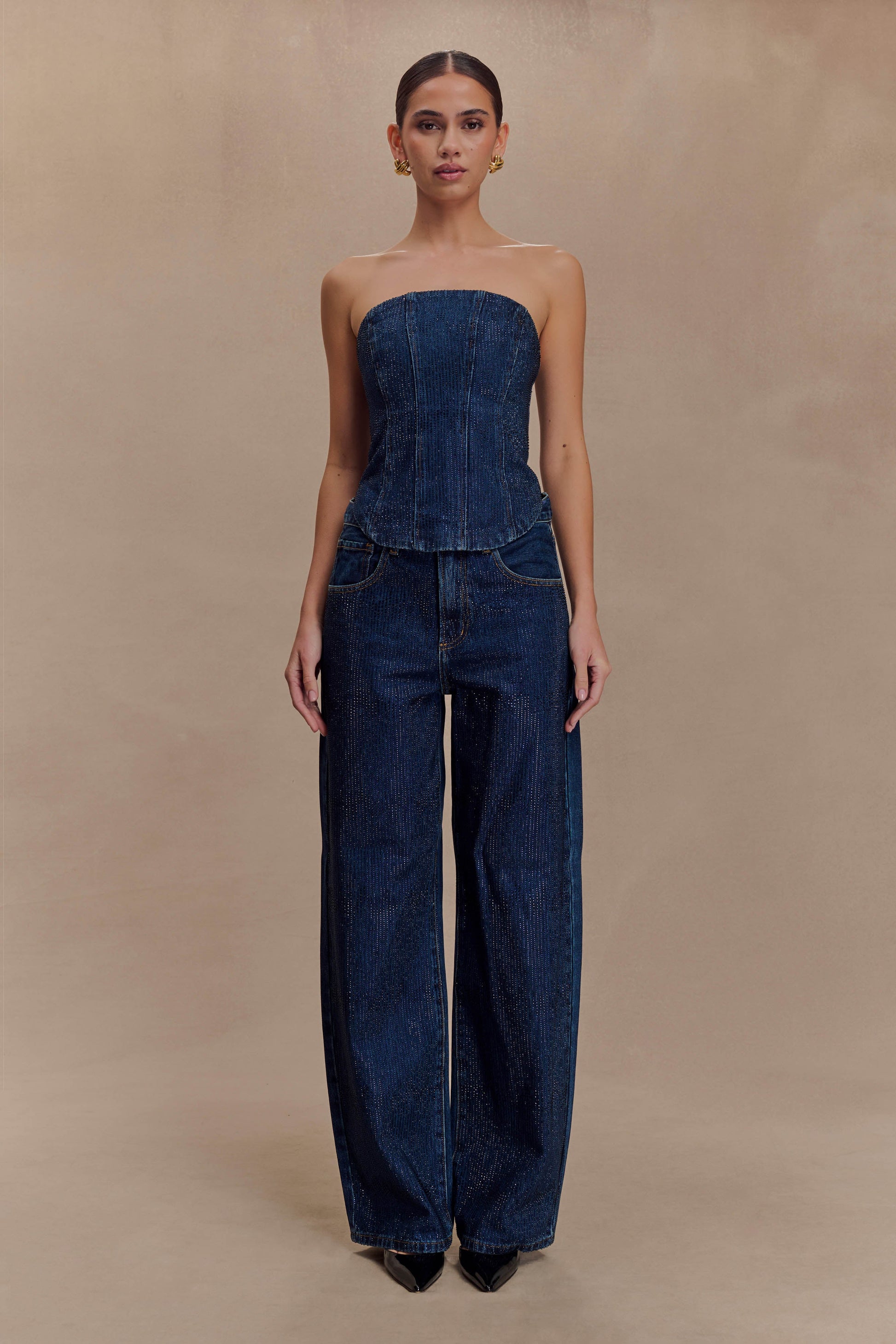 Monte Strapless Diamante Denim Corset - Midnight Blue #5