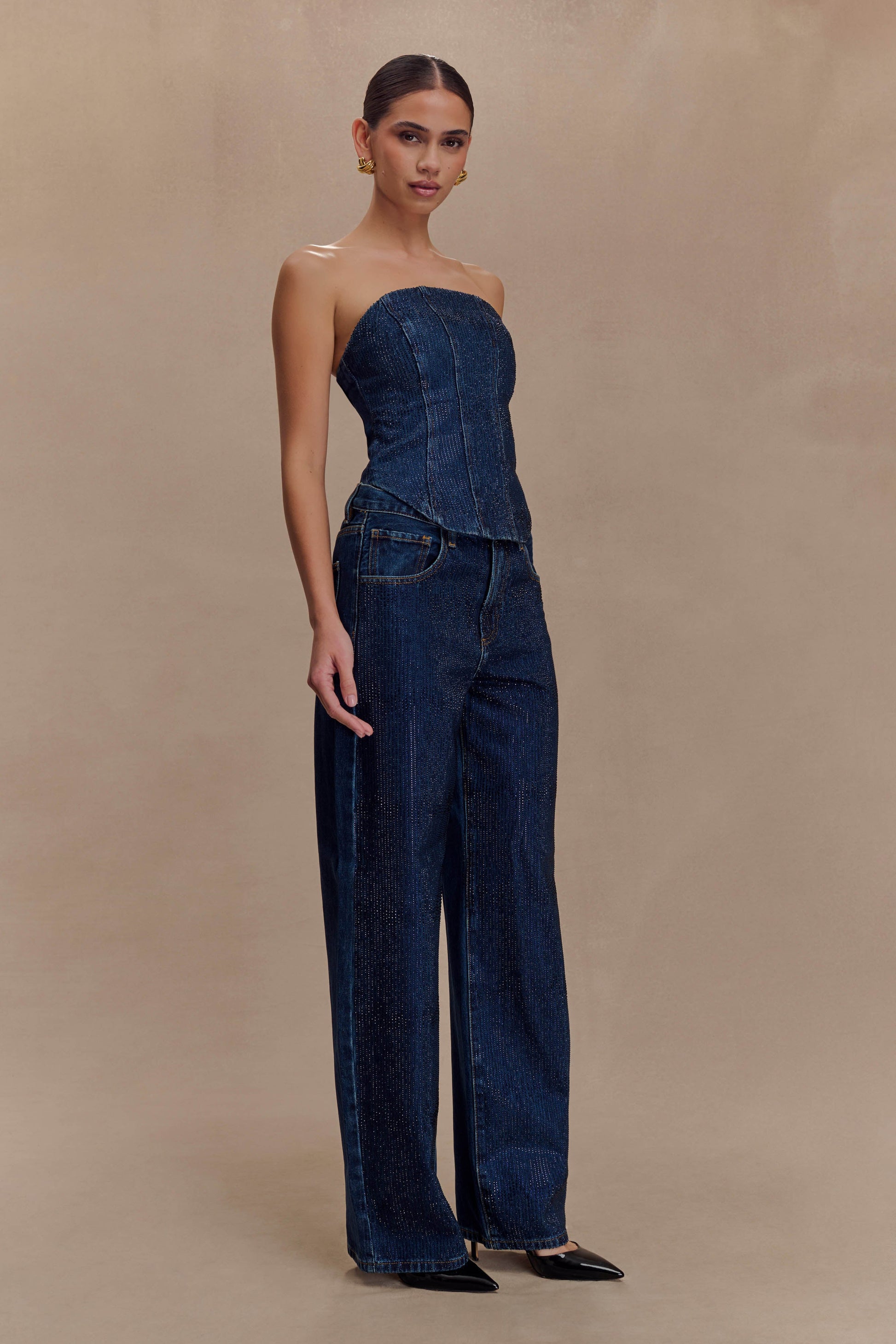 Laina Mid Rise Diamante Denim Jeans - Midnight Blue #5