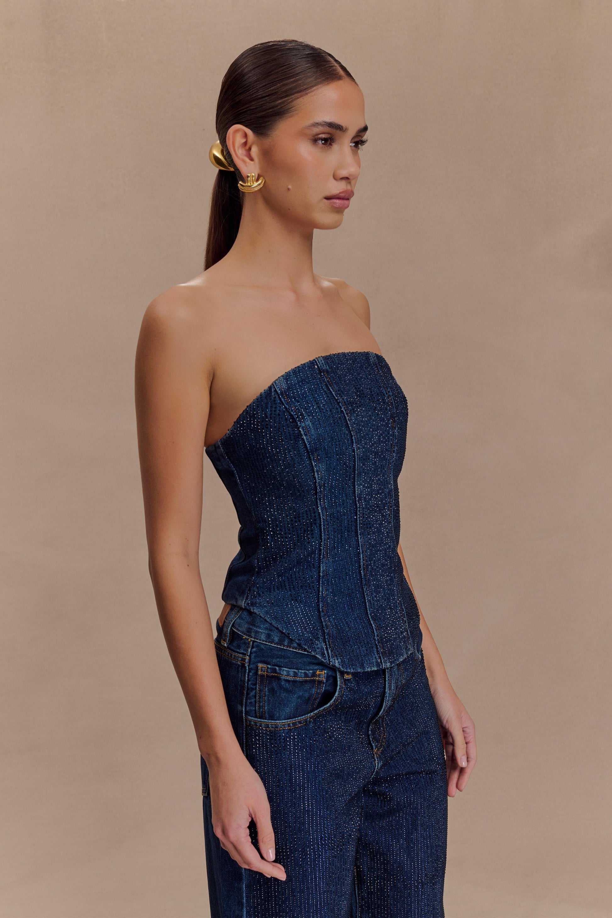 Monte Strapless Diamante Denim Corset - Midnight Blue #4