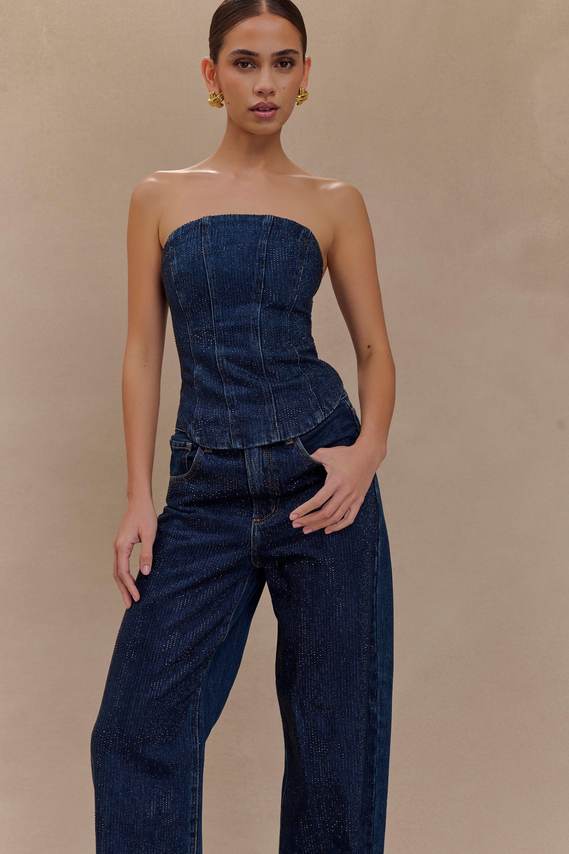 Monte Strapless Diamante Denim Corset - Midnight Blue #8