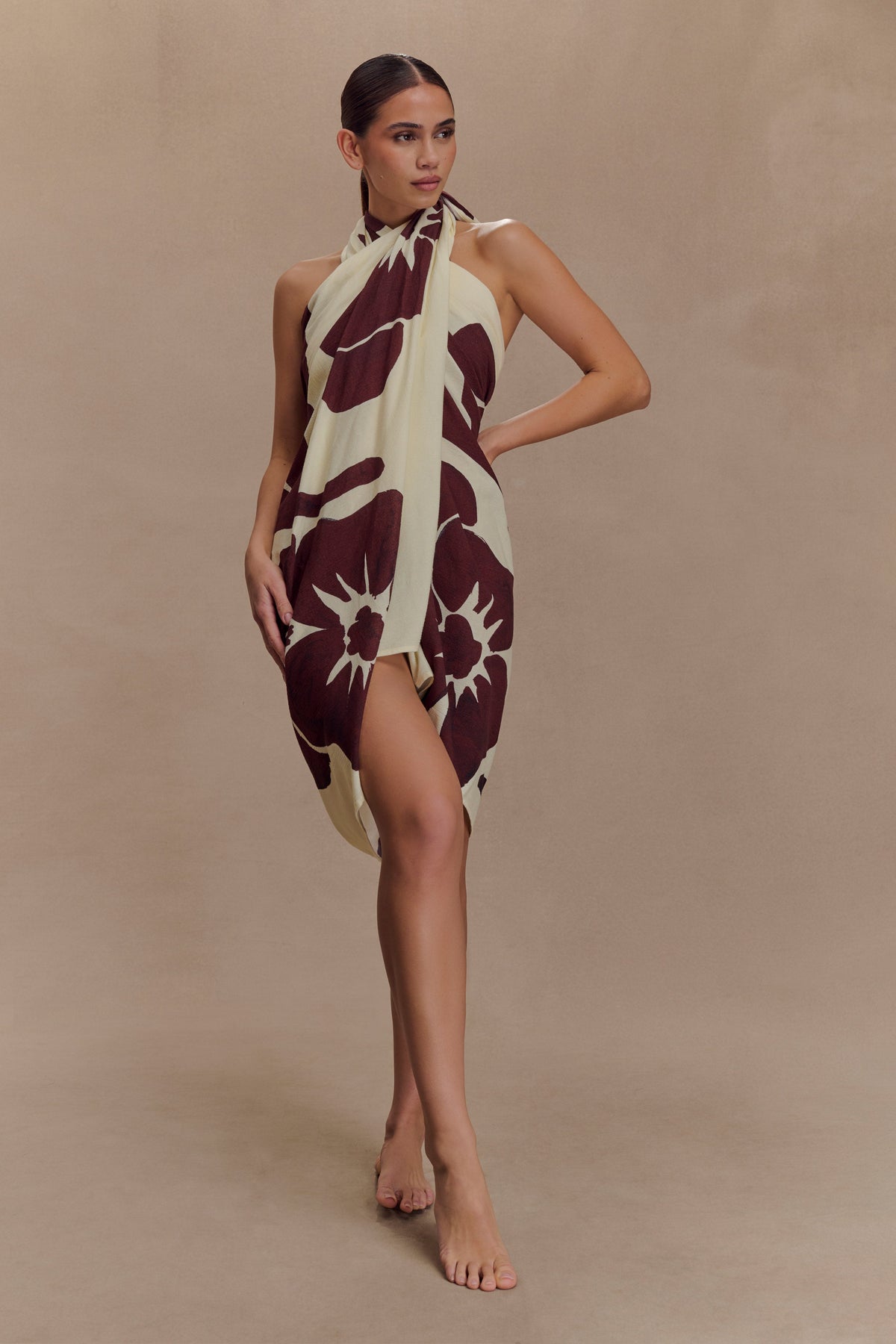 Evie Cotton Sarong - Chocolate Deco Fleur Print #7