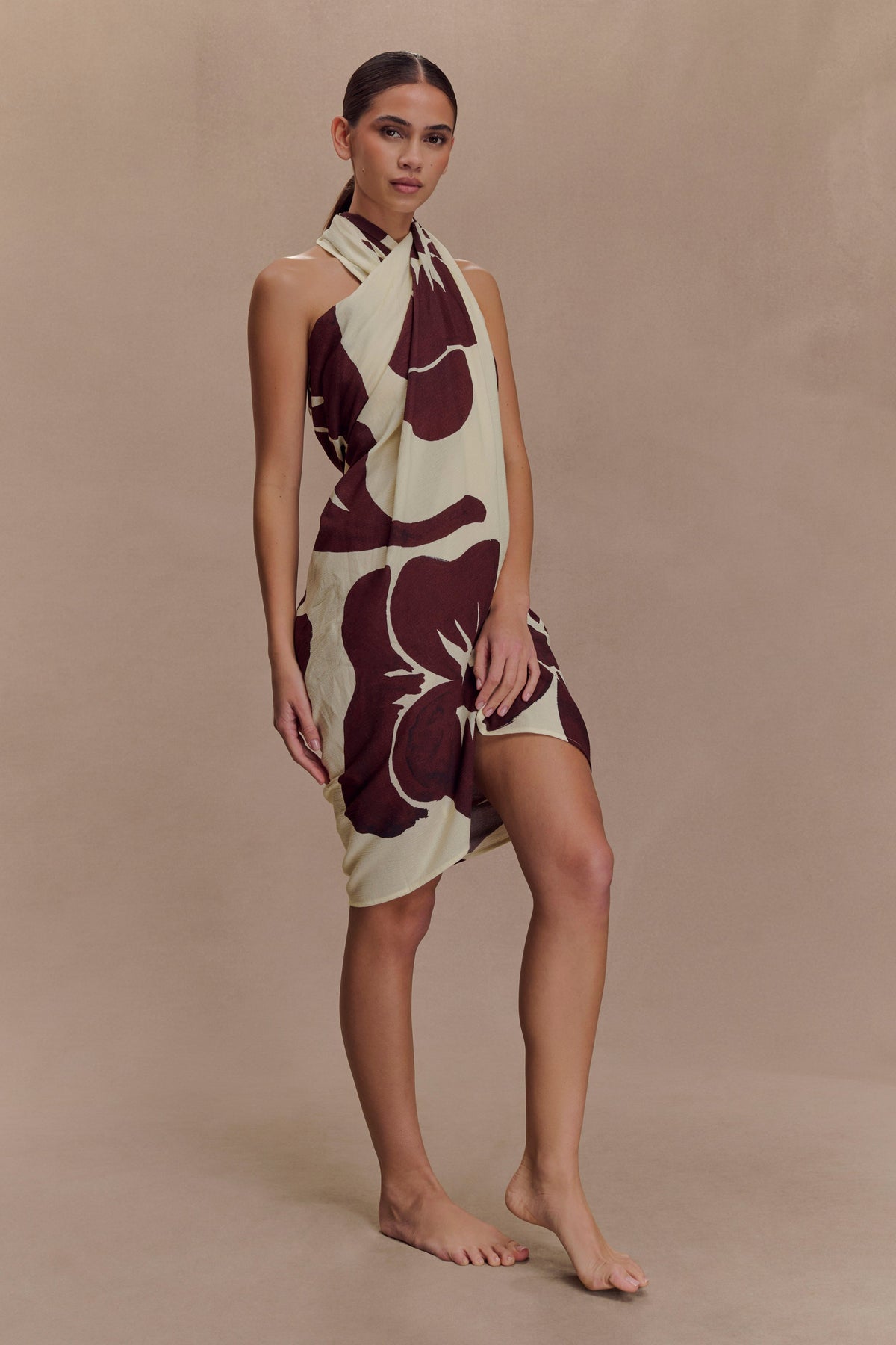 Evie Cotton Sarong - Chocolate Deco Fleur Print