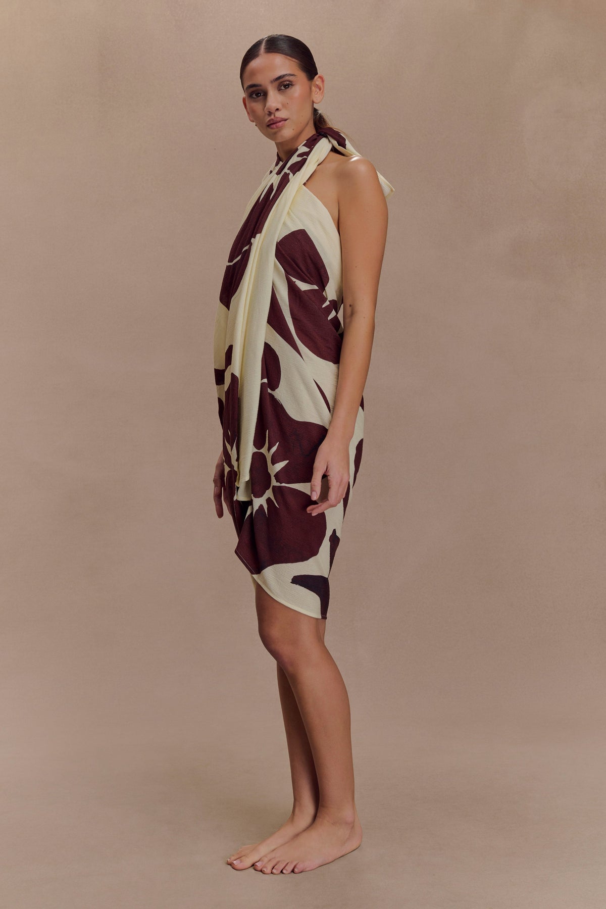 Evie Cotton Sarong - Chocolate Deco Fleur Print #6