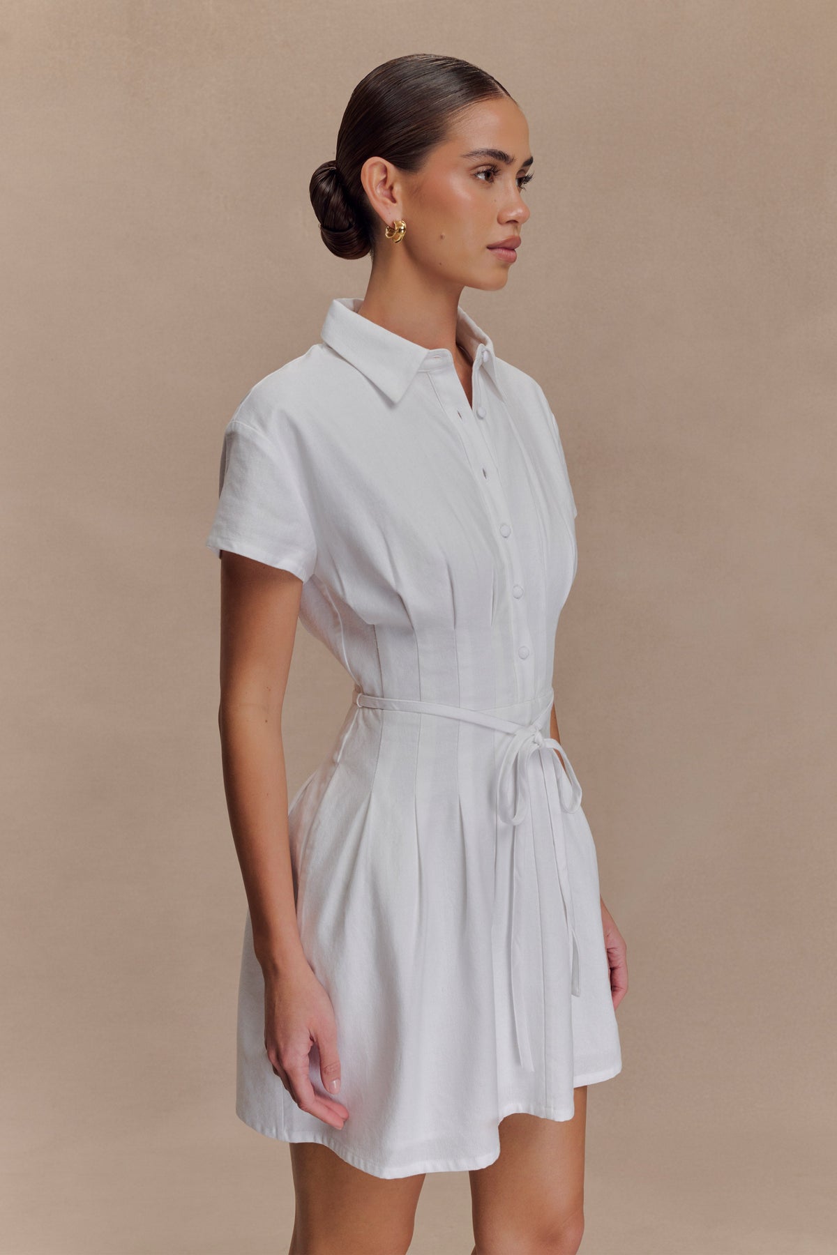 Aysha Buttoned Linen Mini Dress - White #4