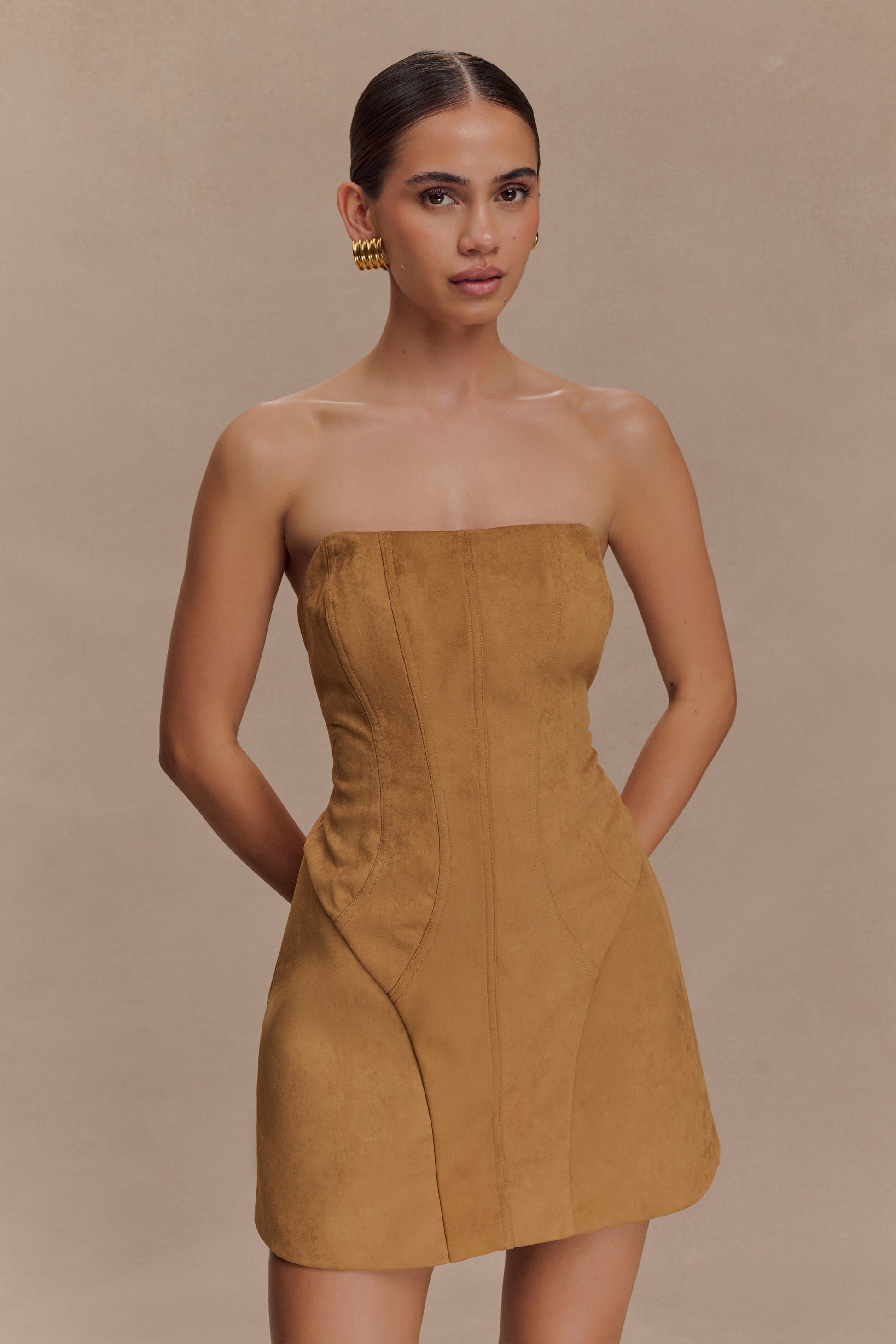 Andy Faux Suede Mini Dress - Camel #3