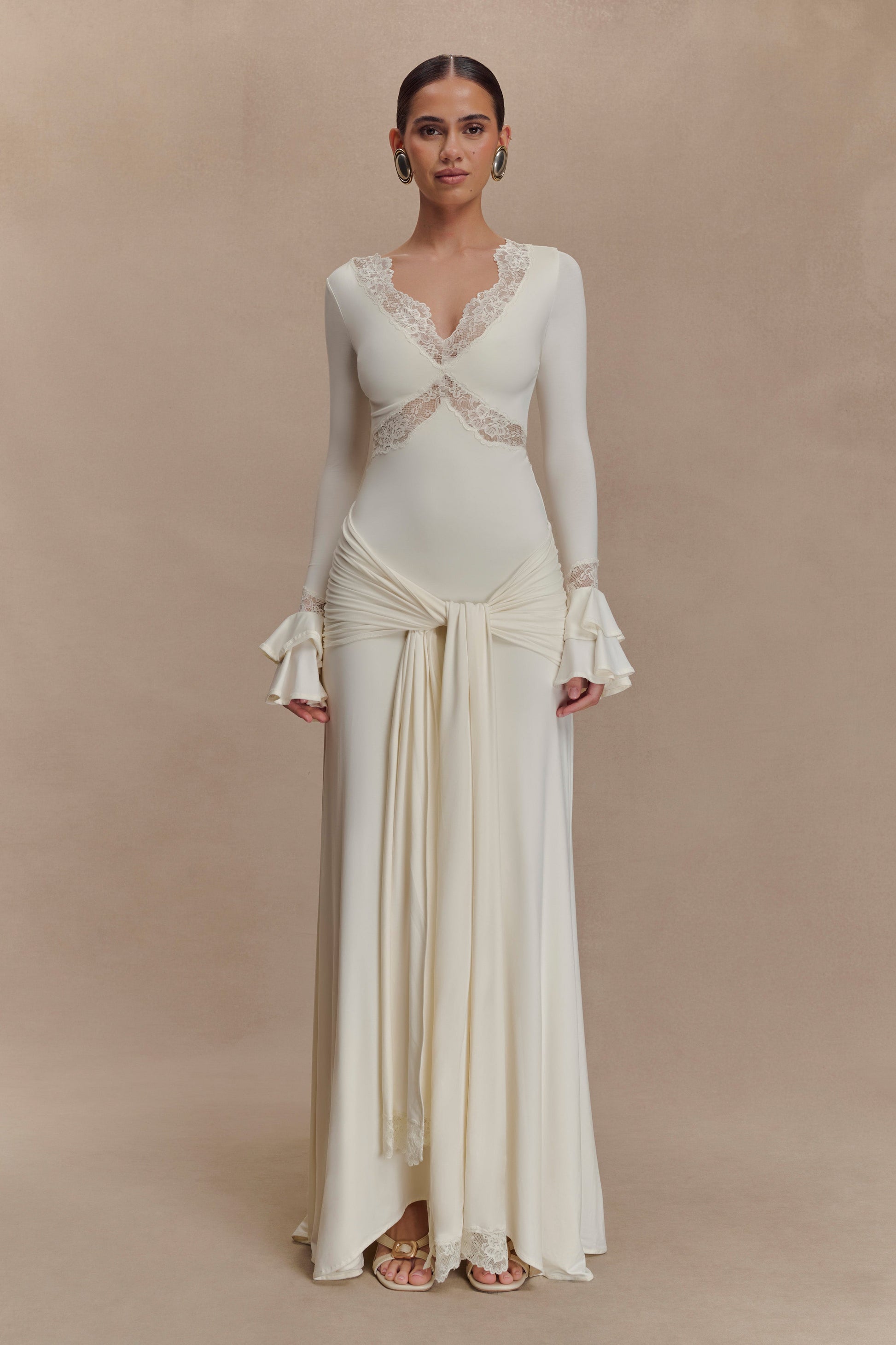 Electra Slinky Lace Maxi Dress - Ivory #2