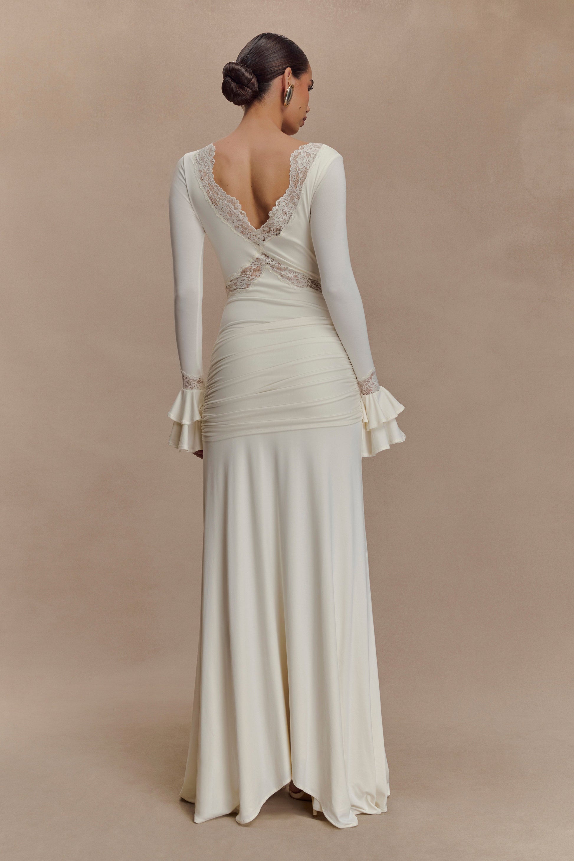 Electra Slinky Lace Maxi Dress - Ivory #3