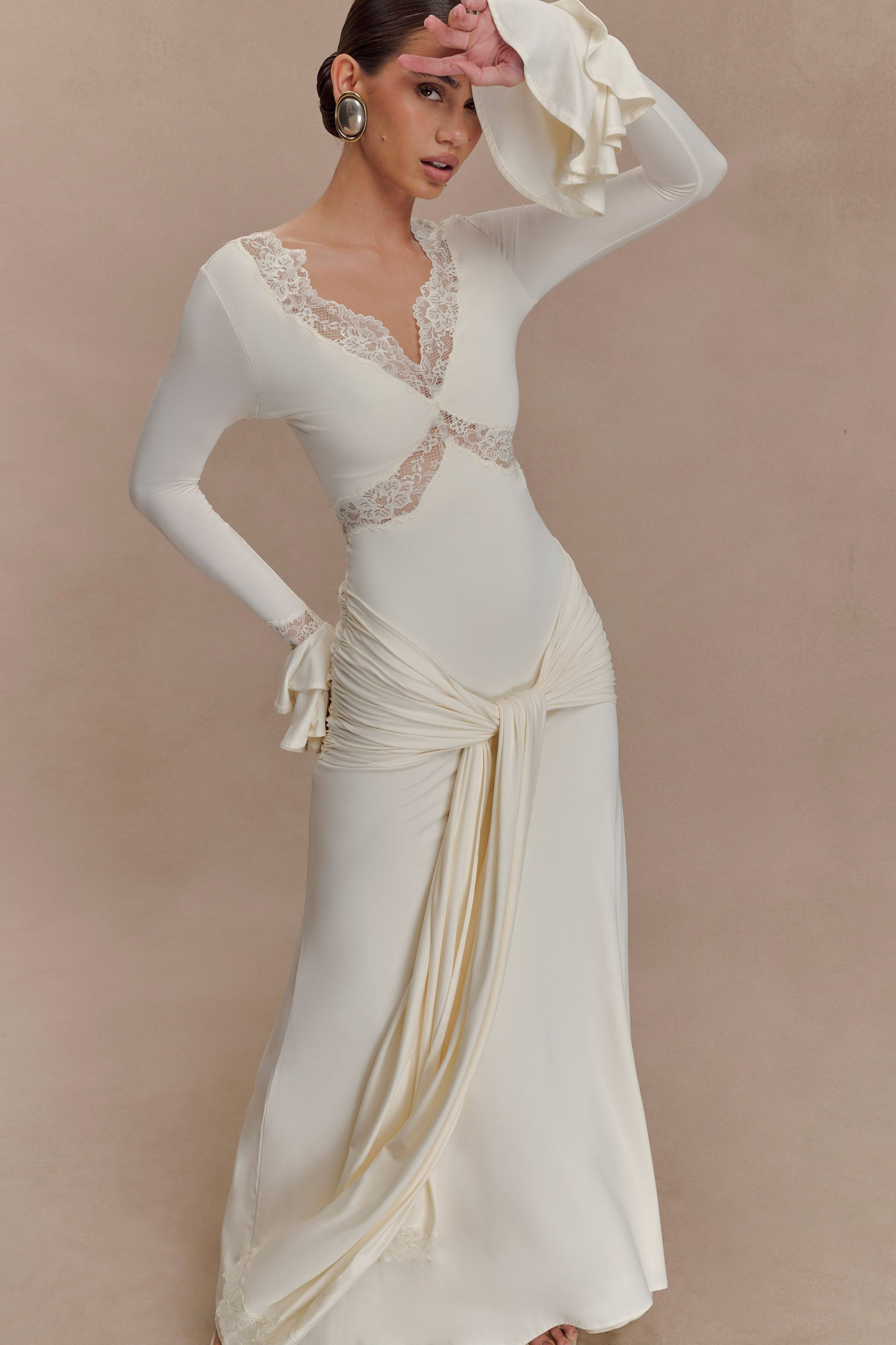 Electra Slinky Lace Maxi Dress - Ivory #4