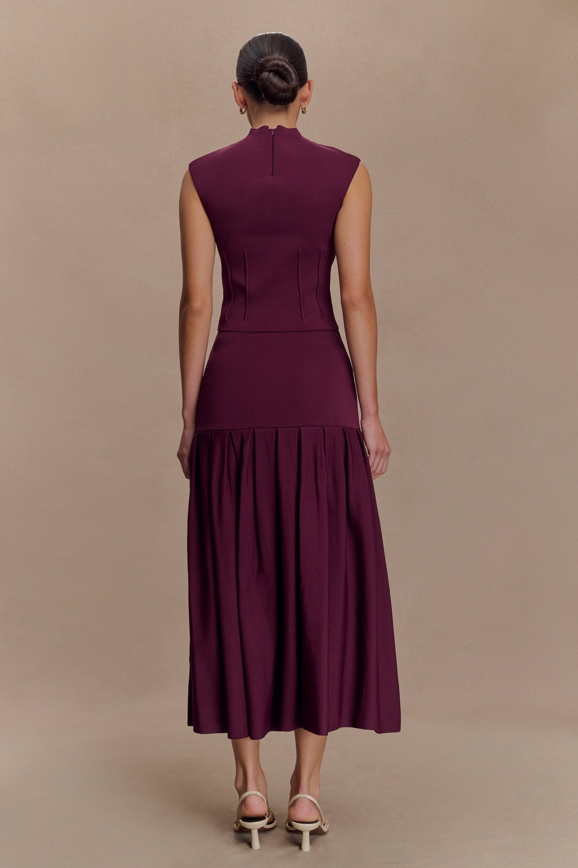 Romaine High Neck Bandage Knit Top - Wine #5