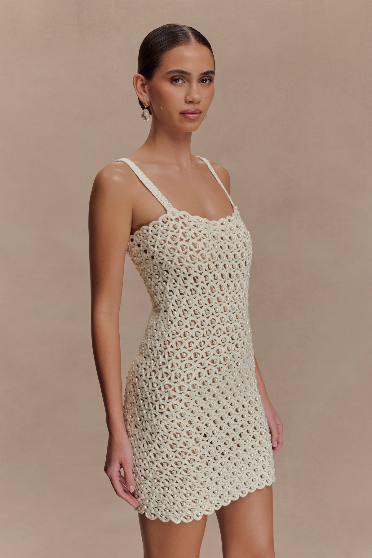 Vanessa Hand Crochet Pearl Mini Dress - Ivory #5
