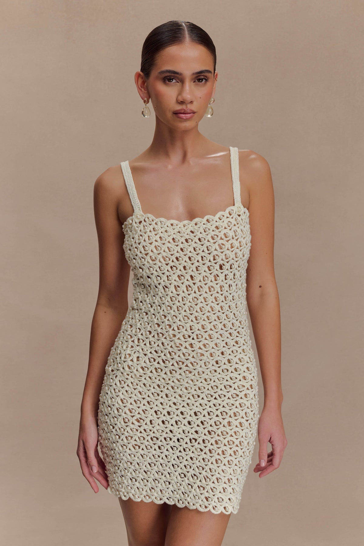Vanessa Hand Crochet Pearl Mini Dress - Ivory #7