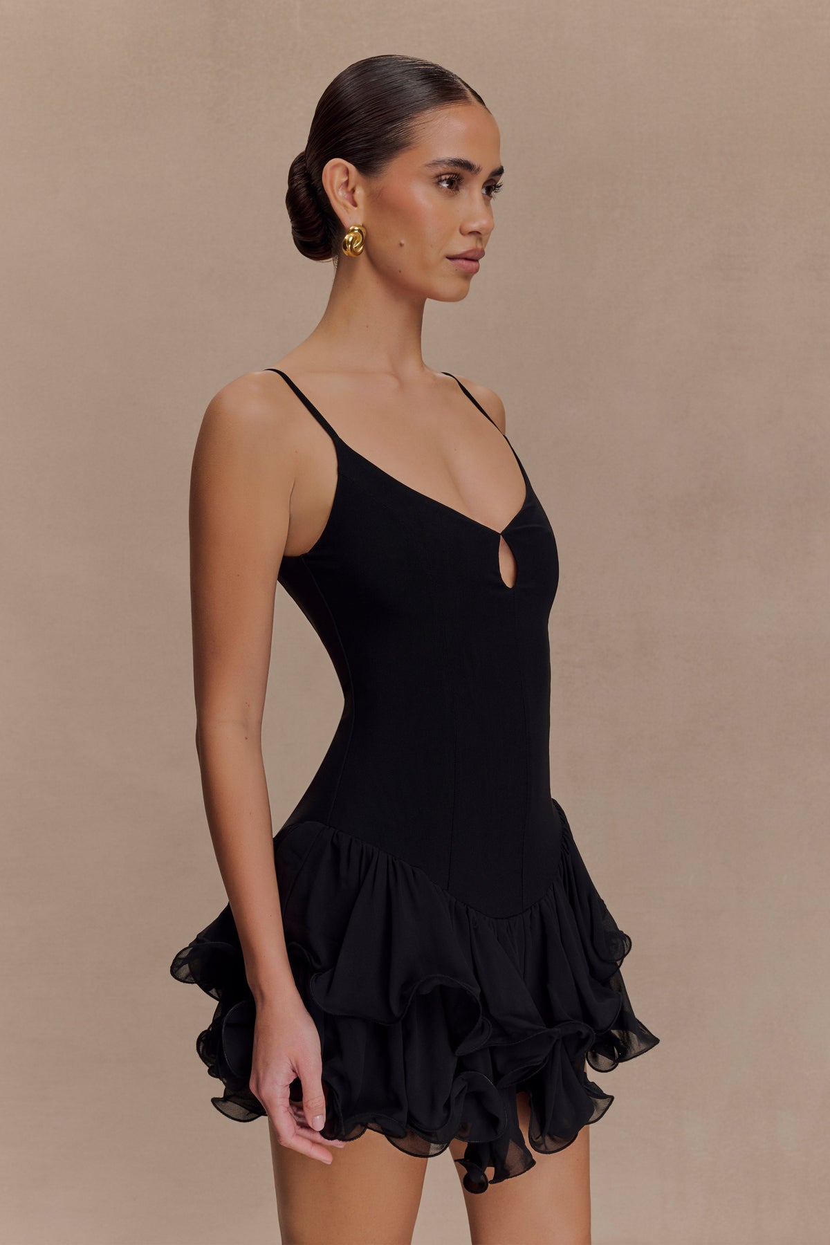 Calantha Ruffle Mesh Mini Dress - Black #5