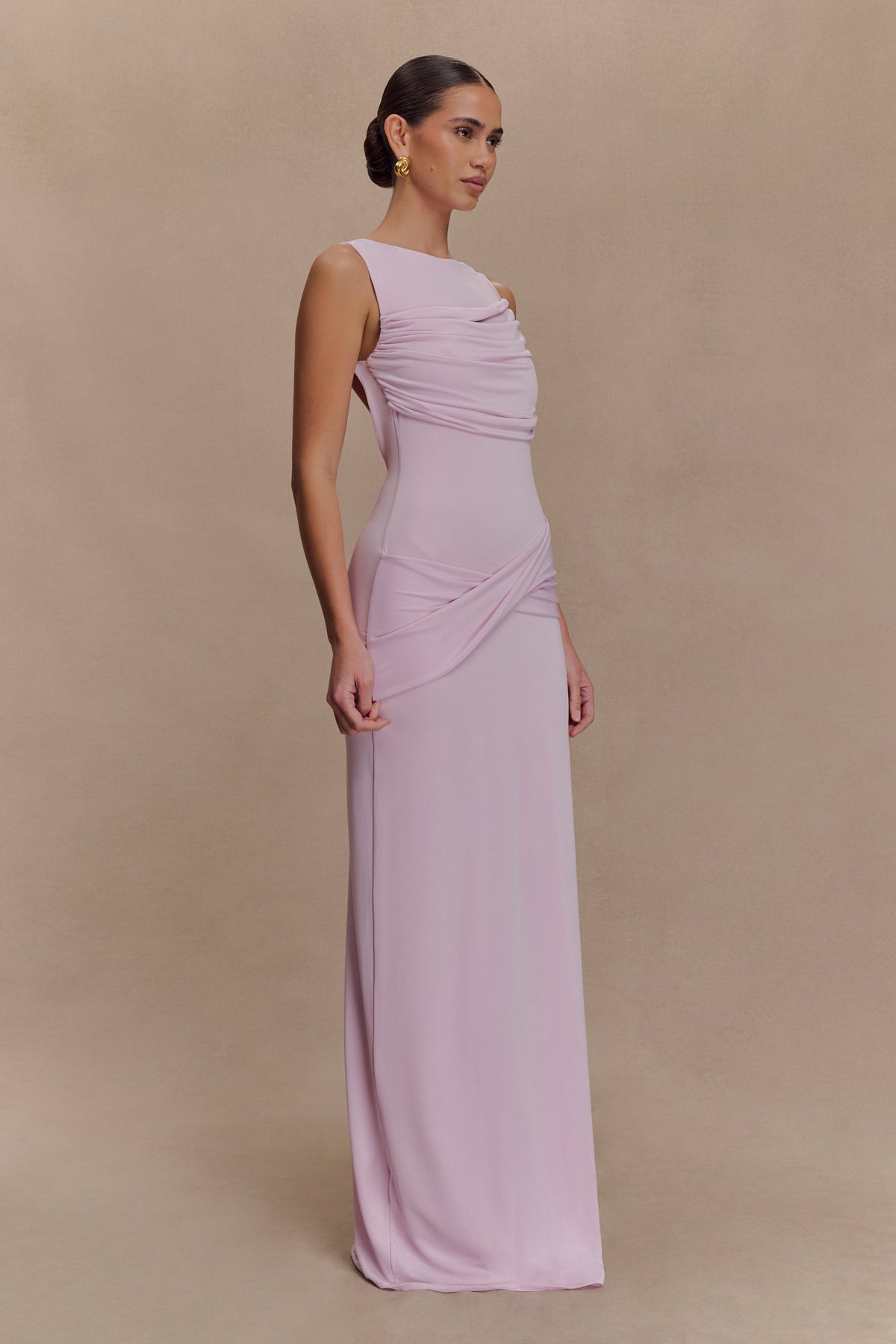 Henley Slinky Drape Maxi Dress - Baby Pink #5