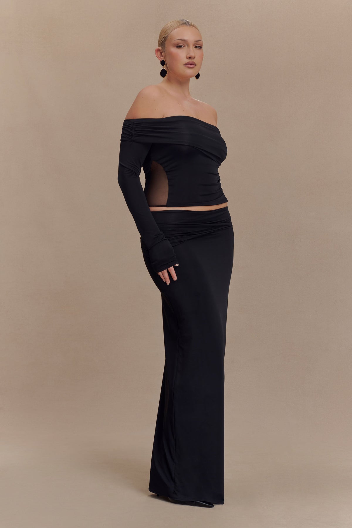 Judy Slinky And Mesh Off Shoulder Top - Black #9