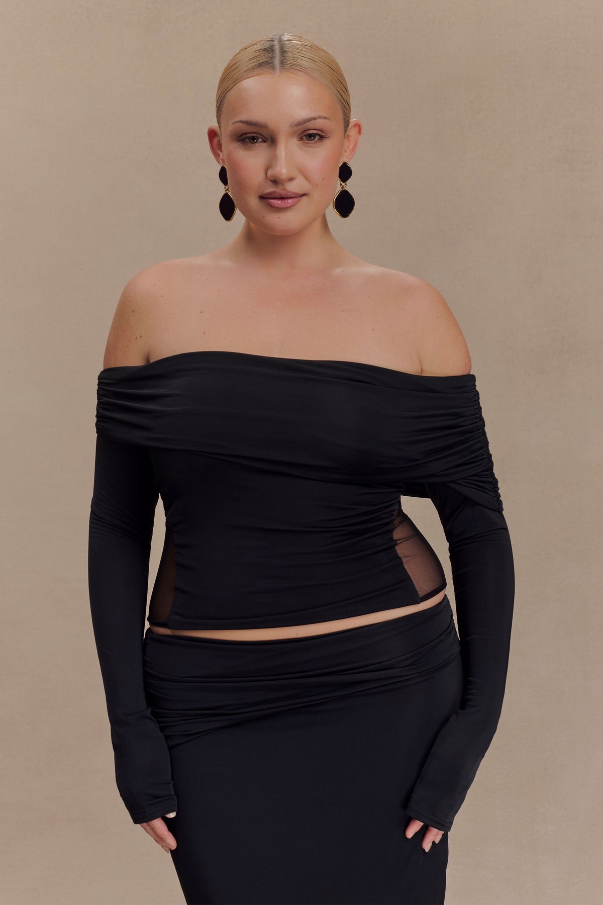 Judy Slinky And Mesh Off Shoulder Top - Black #6